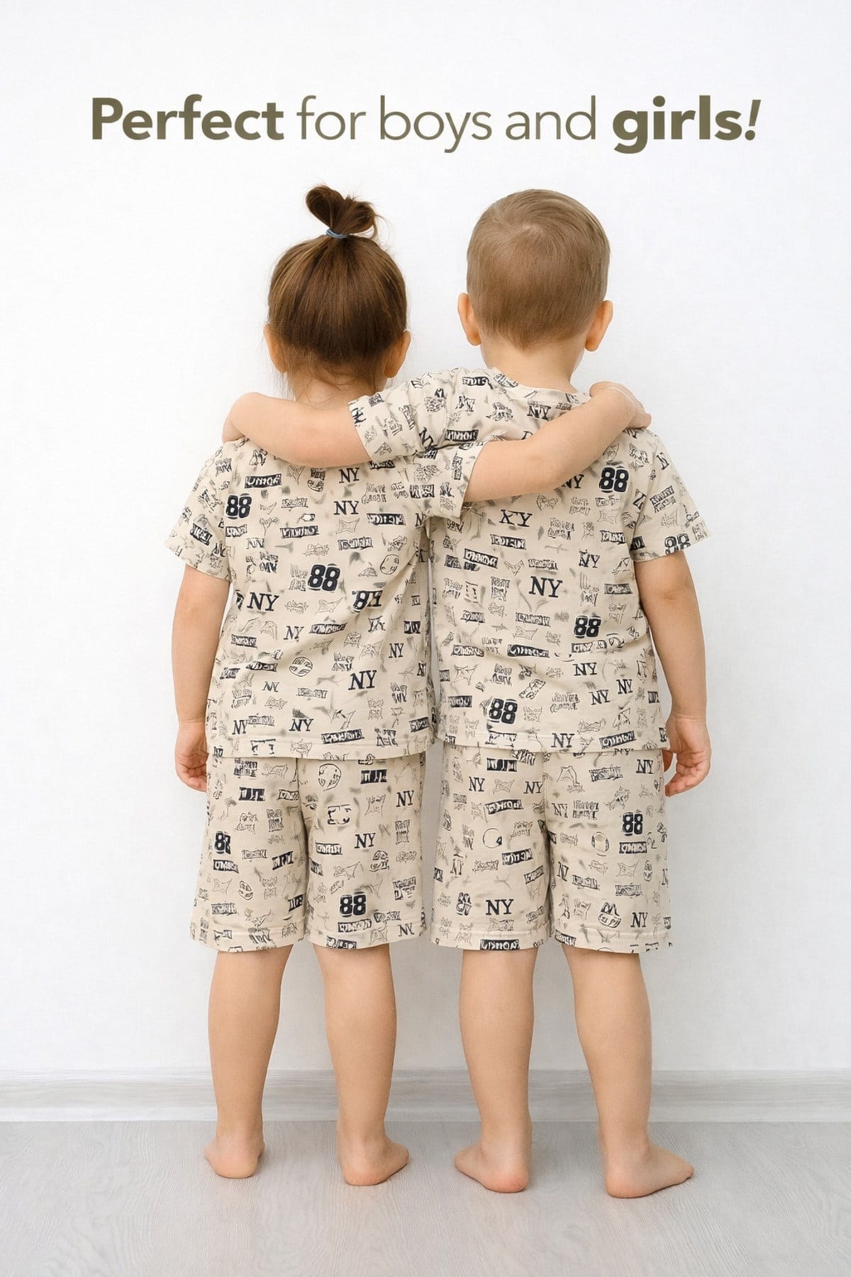 kız erkek cocuk yazı baskılı yazlık pijama takımı