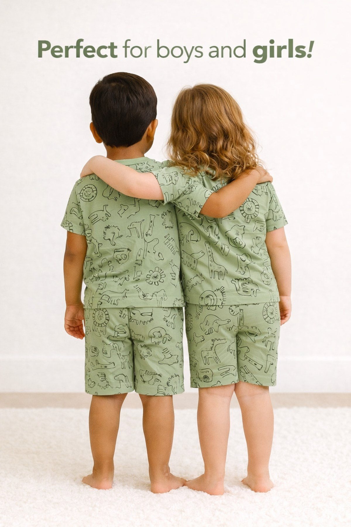 kız erkek cocuk yeil saferi baskılı yazlık pijama takımı