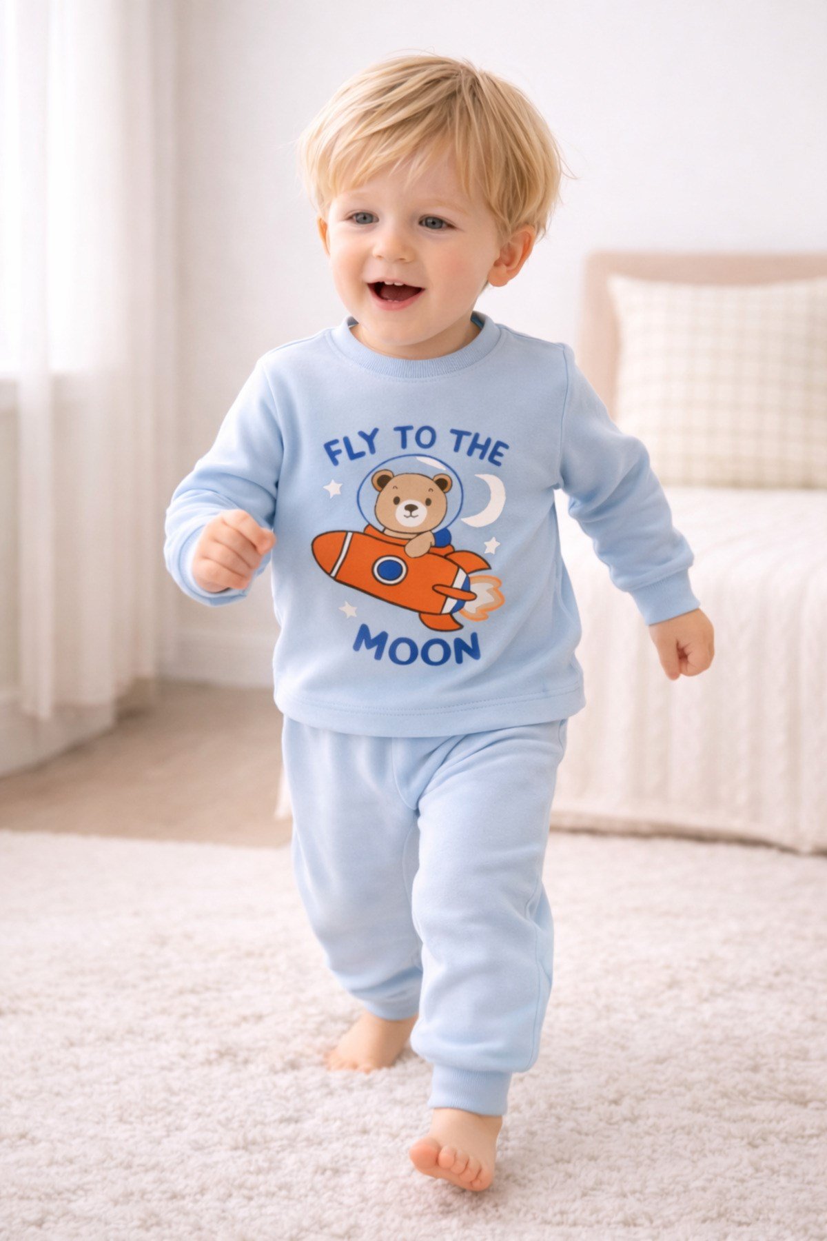 Mevsimlik Pamuklu Kumaş Karikatürlü Çocuk Pijama Takımı