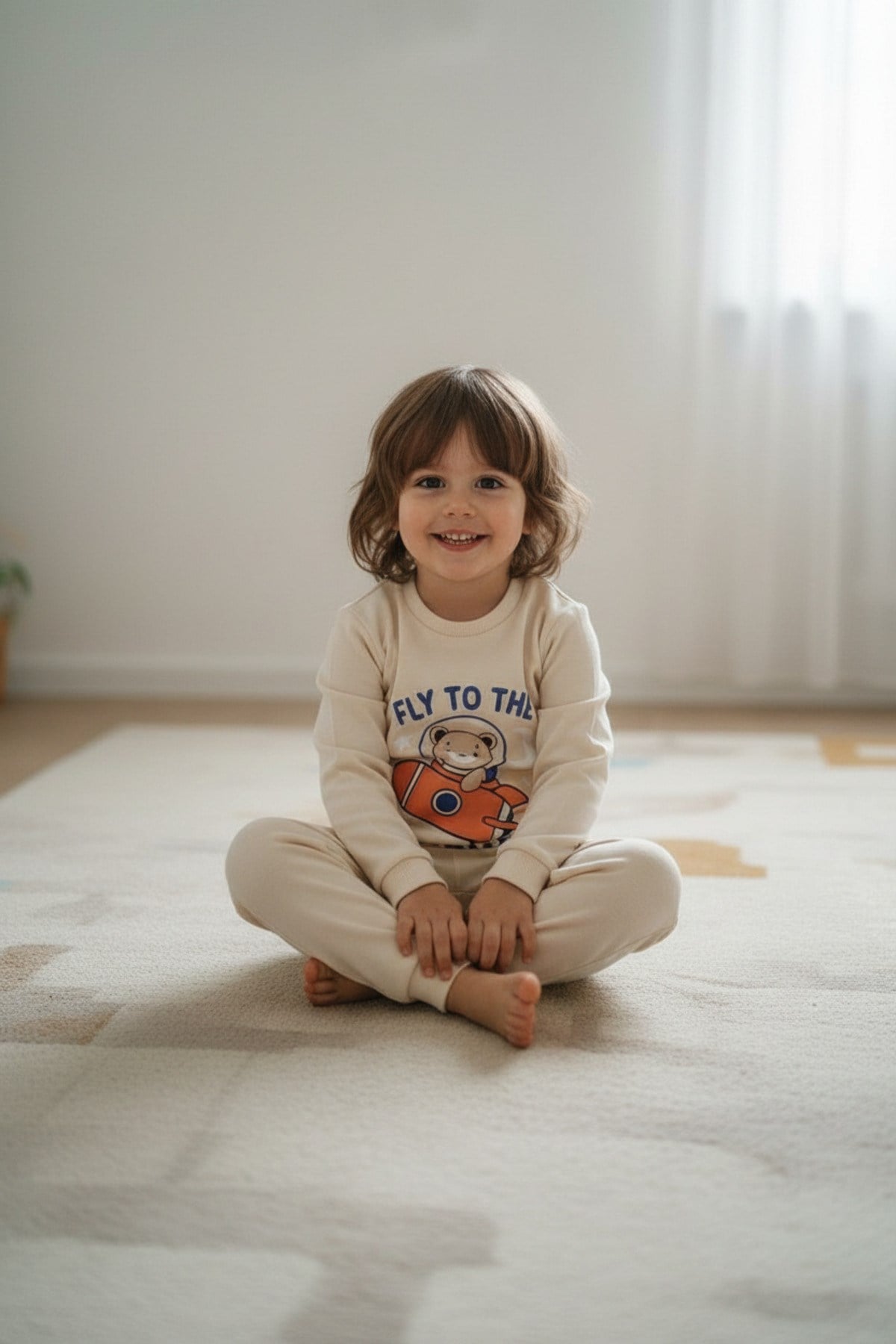 Mevsimlik Pamuklu Kumaş Karikatürlü Çocuk Pijama Takımı