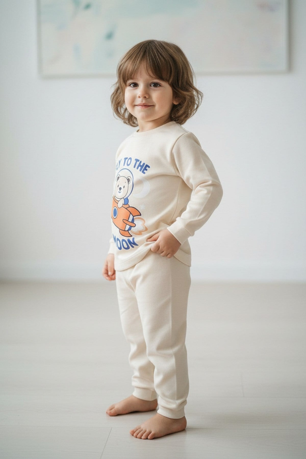 Mevsimlik Pamuklu Kumaş Karikatürlü Çocuk Pijama Takımı