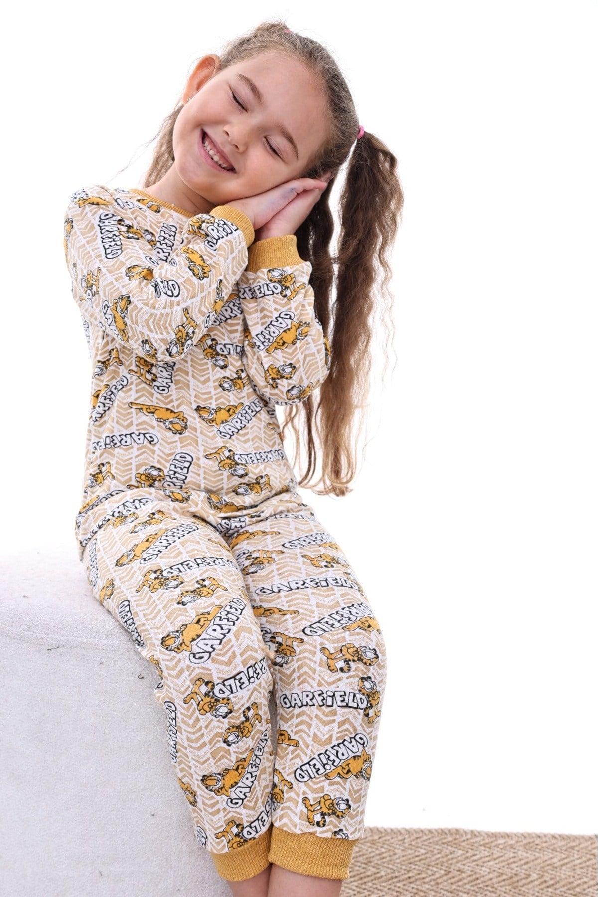 Mevsimlik Pamuklu Kumaş Karikatürlü Unisex Çocuk Pijama Takımı