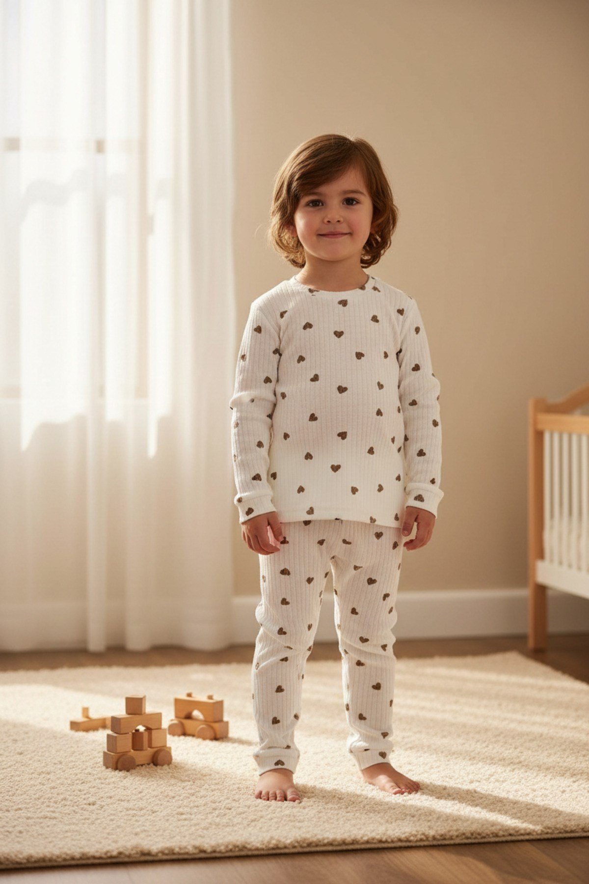 Raporlu Kumaş Desenli Çocuk Pijama Takımı