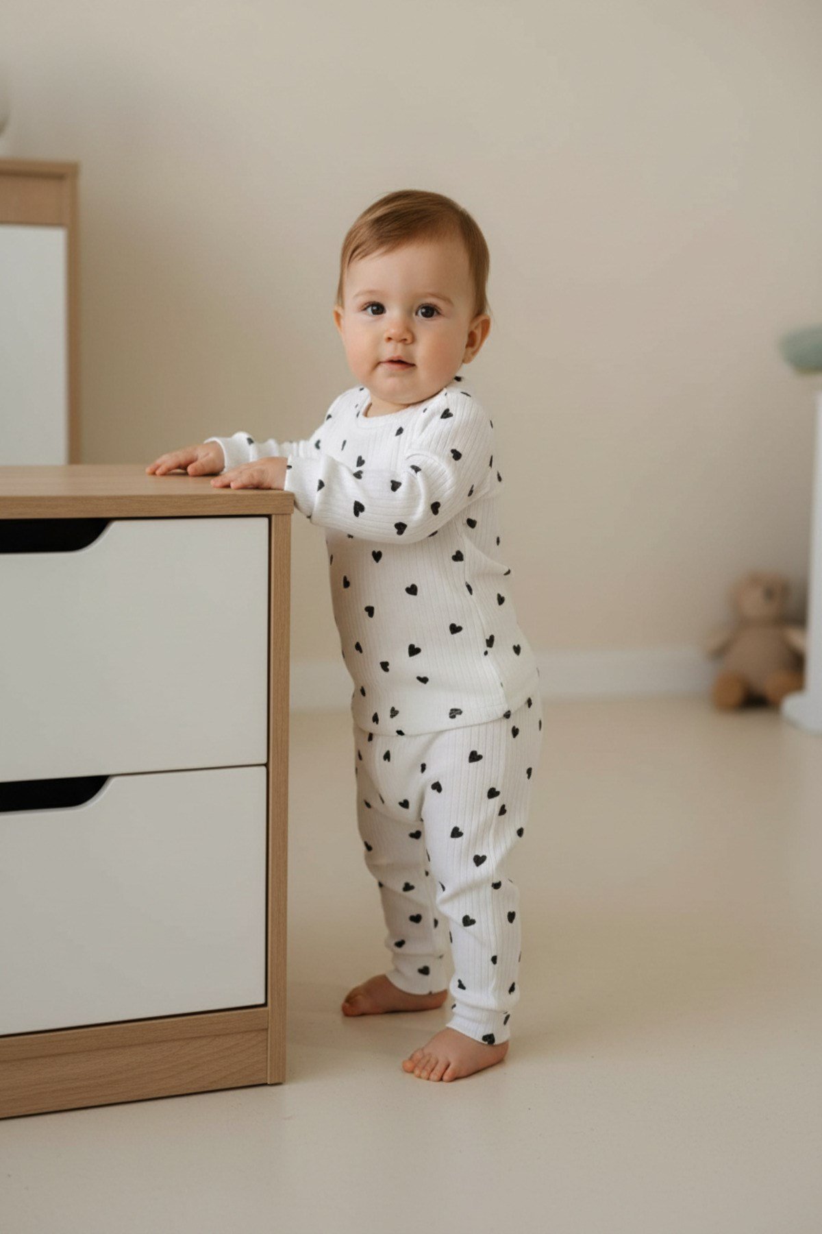 Raporlu Kumaş Desenli Çocuk Pijama Takımı