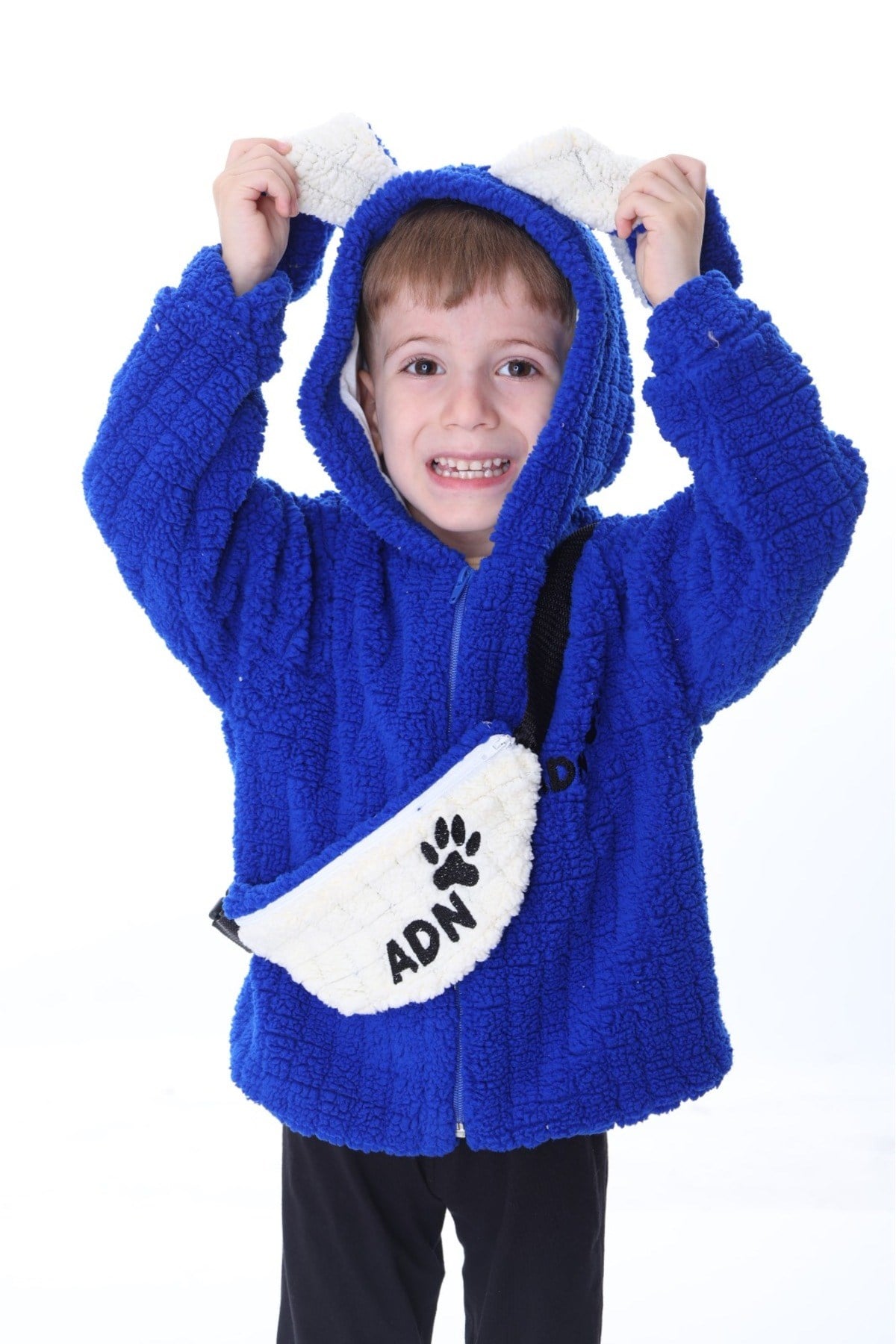 Sax Mavisi Kareluxe Peluş Aksesuarlı Çocuk Hırka - Unisex 1-5 Yaş
