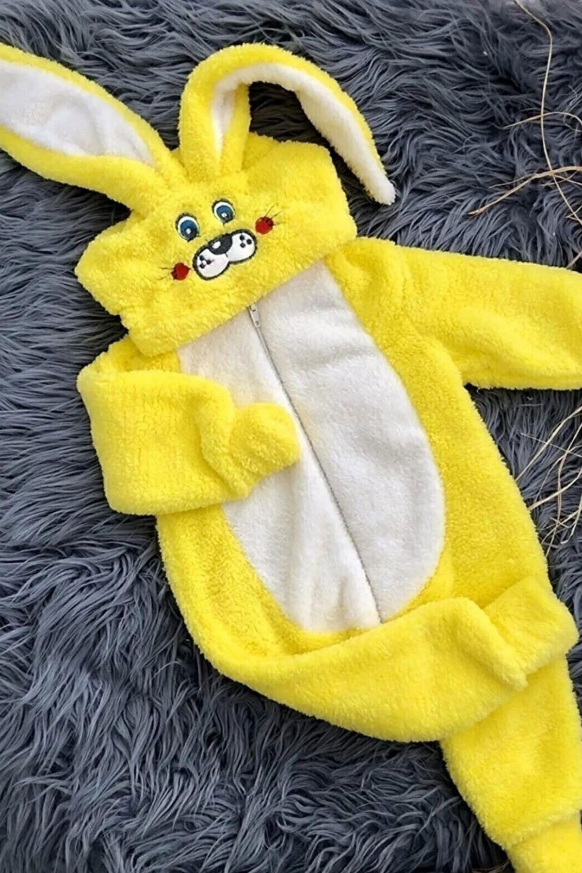Unisex Bebek Sarı Bebesev Peluşlu Welsoft Tavşan Tulum