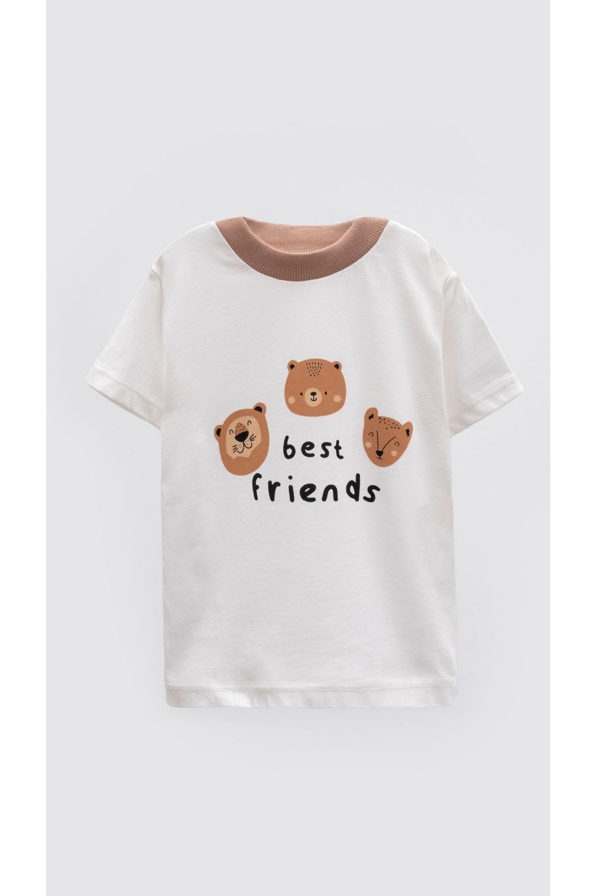 Unisex Bebek Ve Çocuk Ayıcık Desenli Yazlık Pijama Takımı - Best Friends 0-4 Yaş