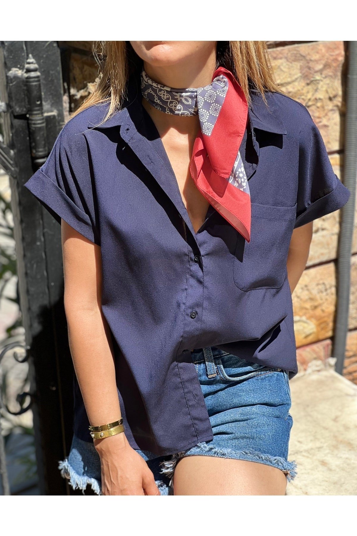 ¿ Kırmızı Mavi Desenli Dıana Fular Bandana Kadın
