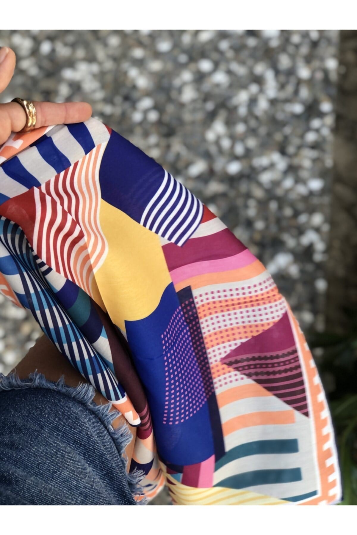 ¿ Lacvert Turuncu Geometrik Desenli Judy Fular Bandana