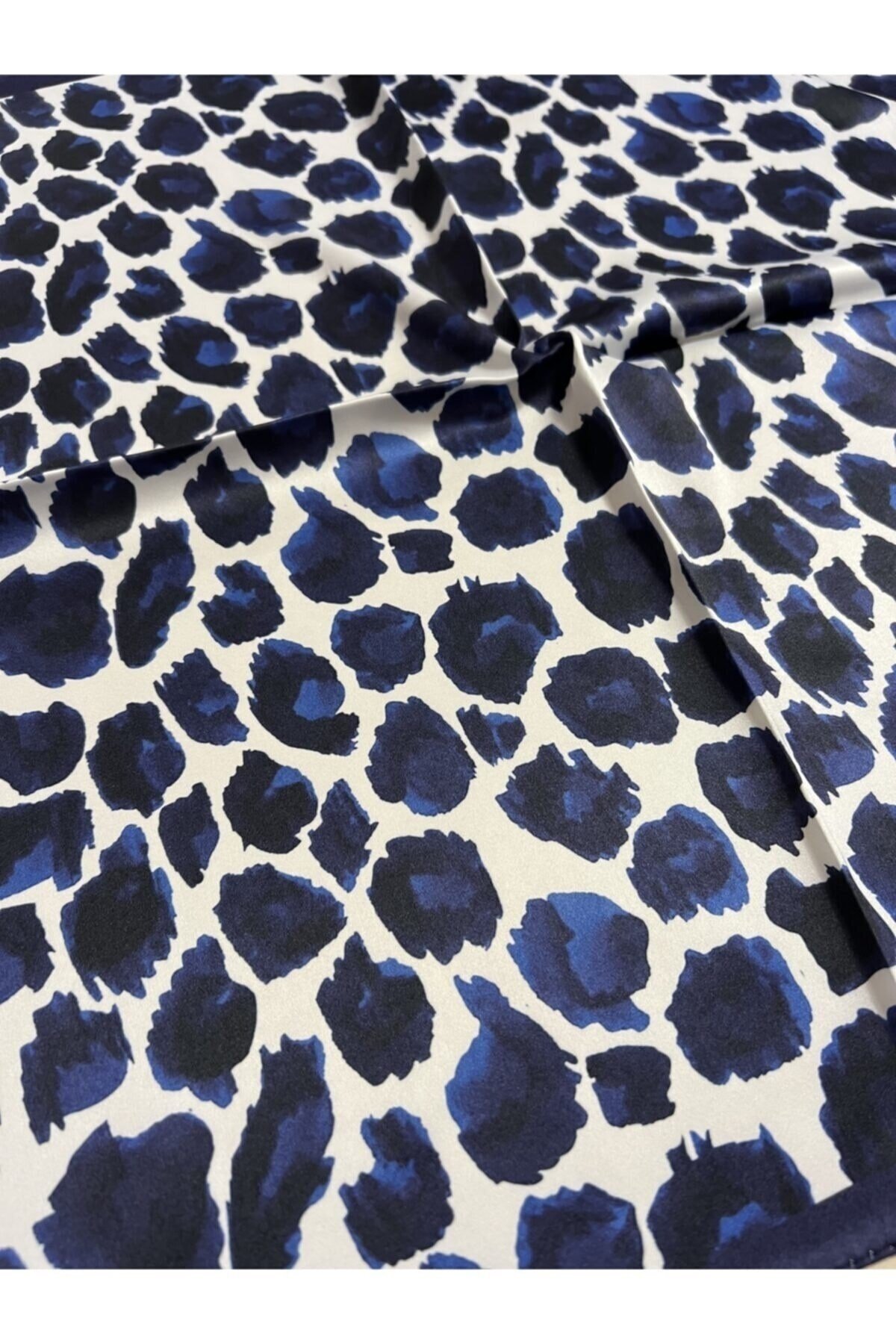 ¿ Mavi Lacivert Leopar Desenli Galına Fular Bandana Kadın