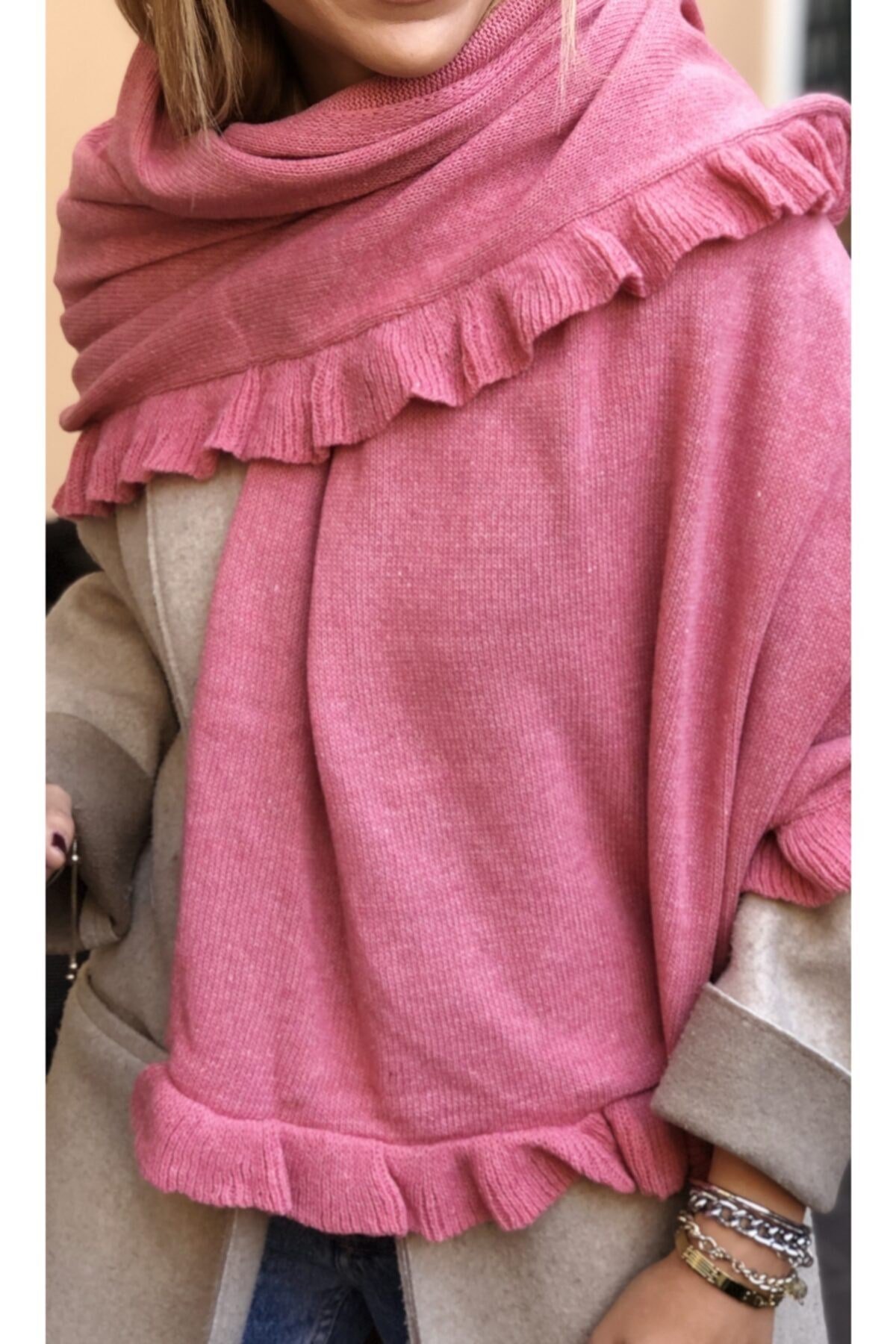 ¿ Pembe Renk Evıe Triko Şal Atkı Kadın Giyim Aksesuar