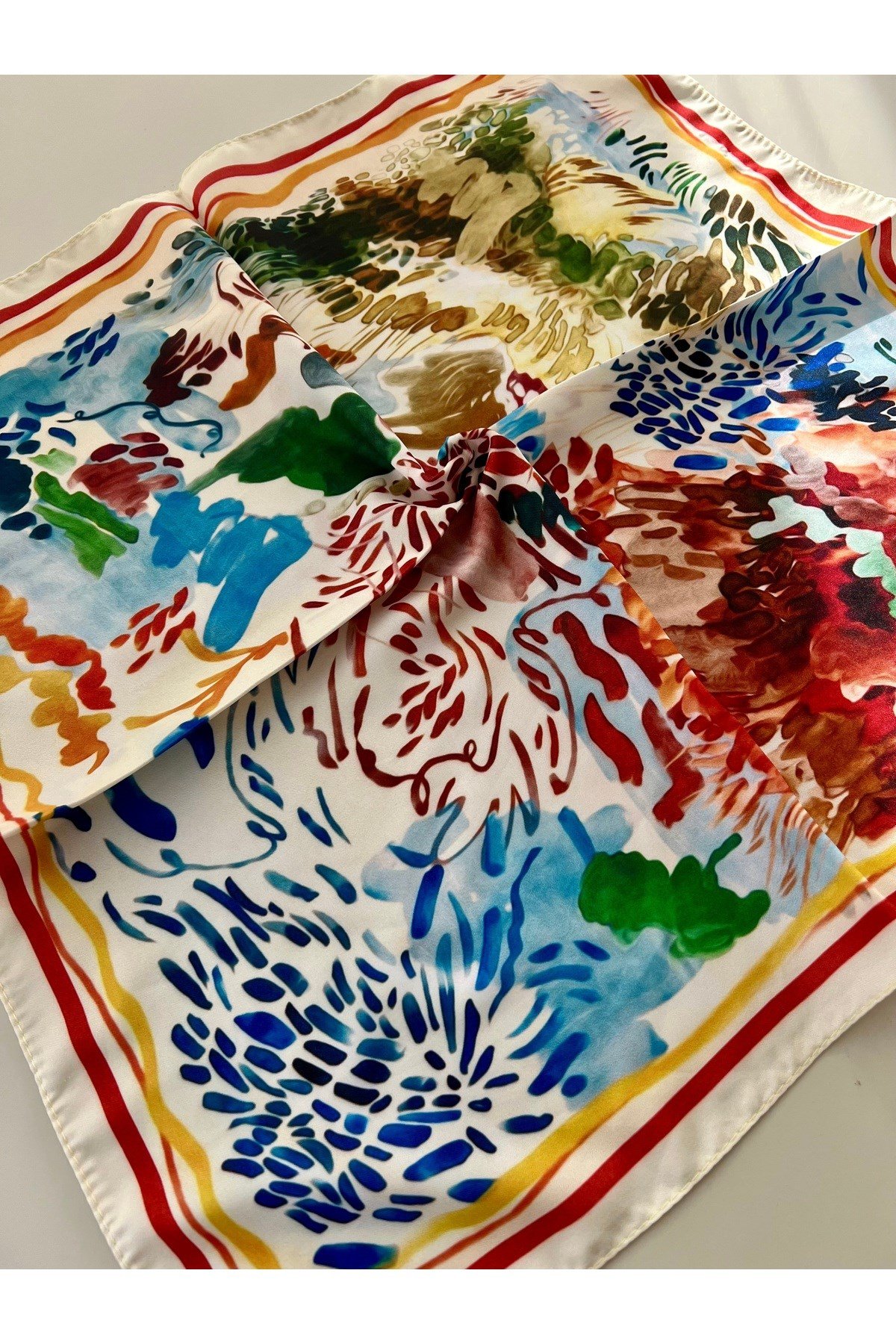 Bej krem Desenli fular Bandana Kadın giyim aksesuar
