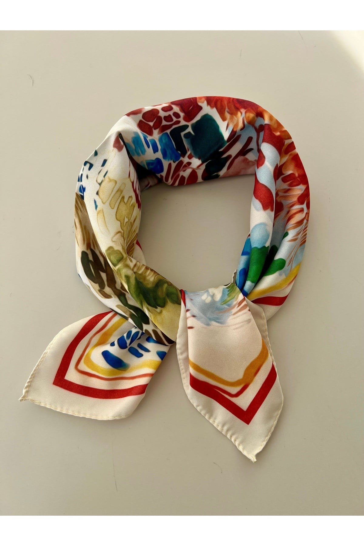 Bej krem Desenli fular Bandana Kadın giyim aksesuar
