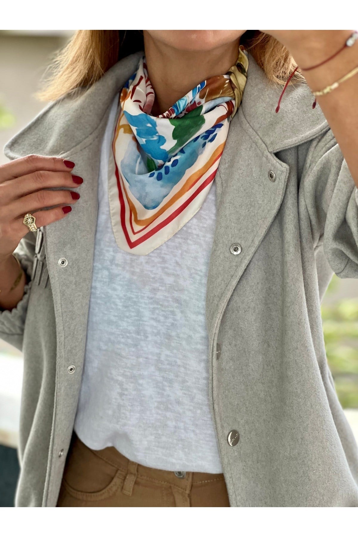 Bej krem Desenli fular Bandana Kadın giyim aksesuar