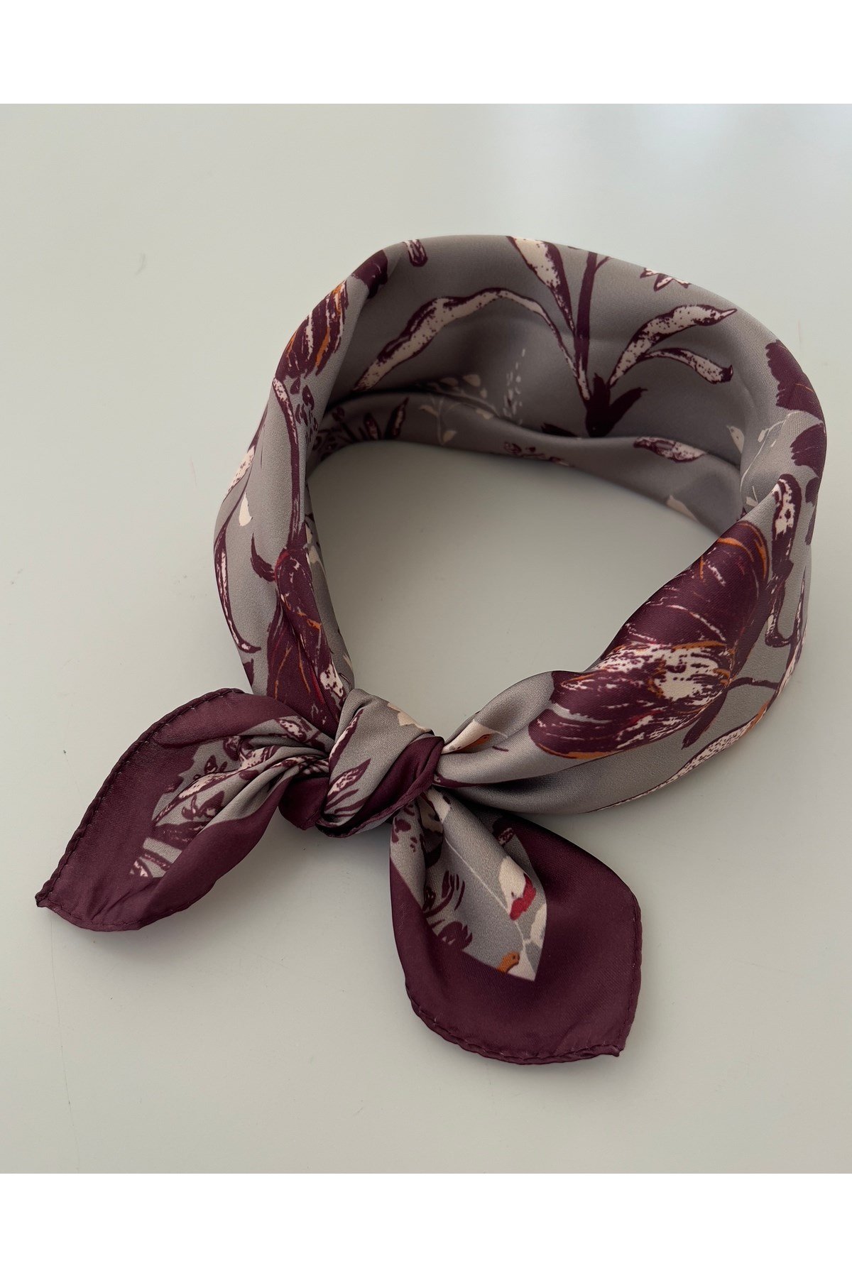 Bordo Gri Desenli Fular Bandana kadın giyim aksesuar