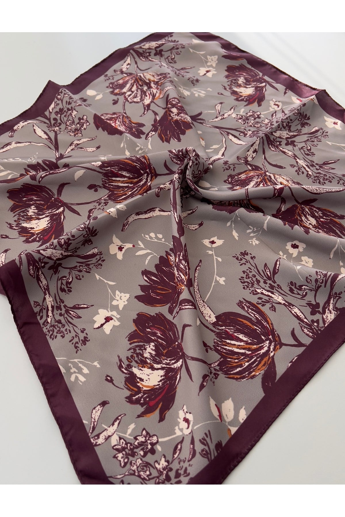 Bordo Gri Desenli Fular Bandana kadın giyim aksesuar