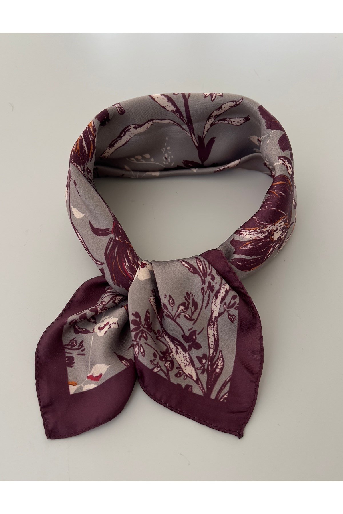 Bordo Gri Desenli Fular Bandana kadın giyim aksesuar
