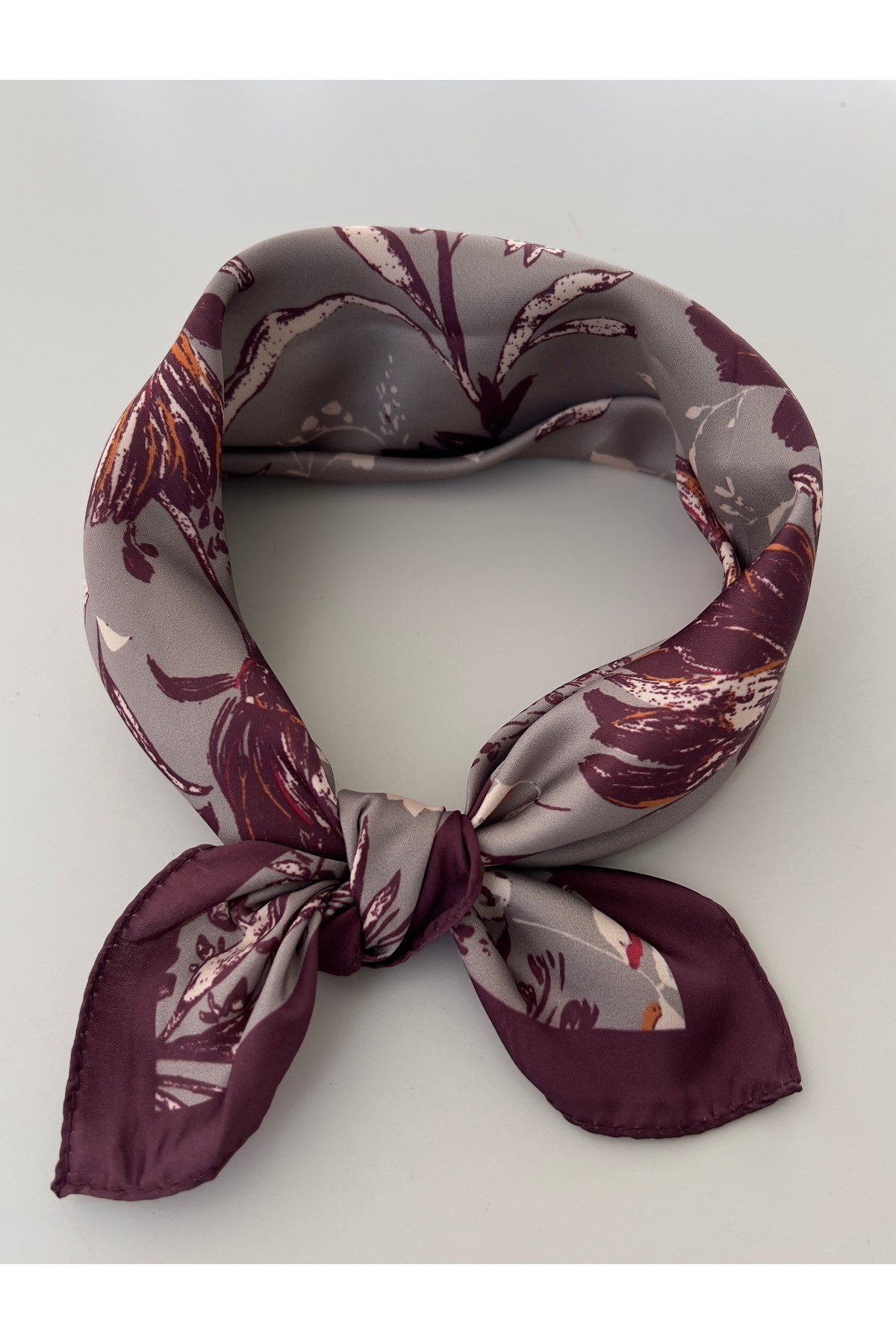 Bordo Gri Desenli Fular Bandana kadın giyim aksesuar