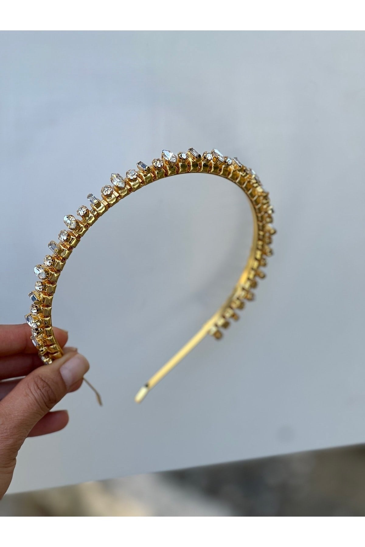 Bridal Kristal Taşlı Gold Taç Gelin Saç Aksesuarı