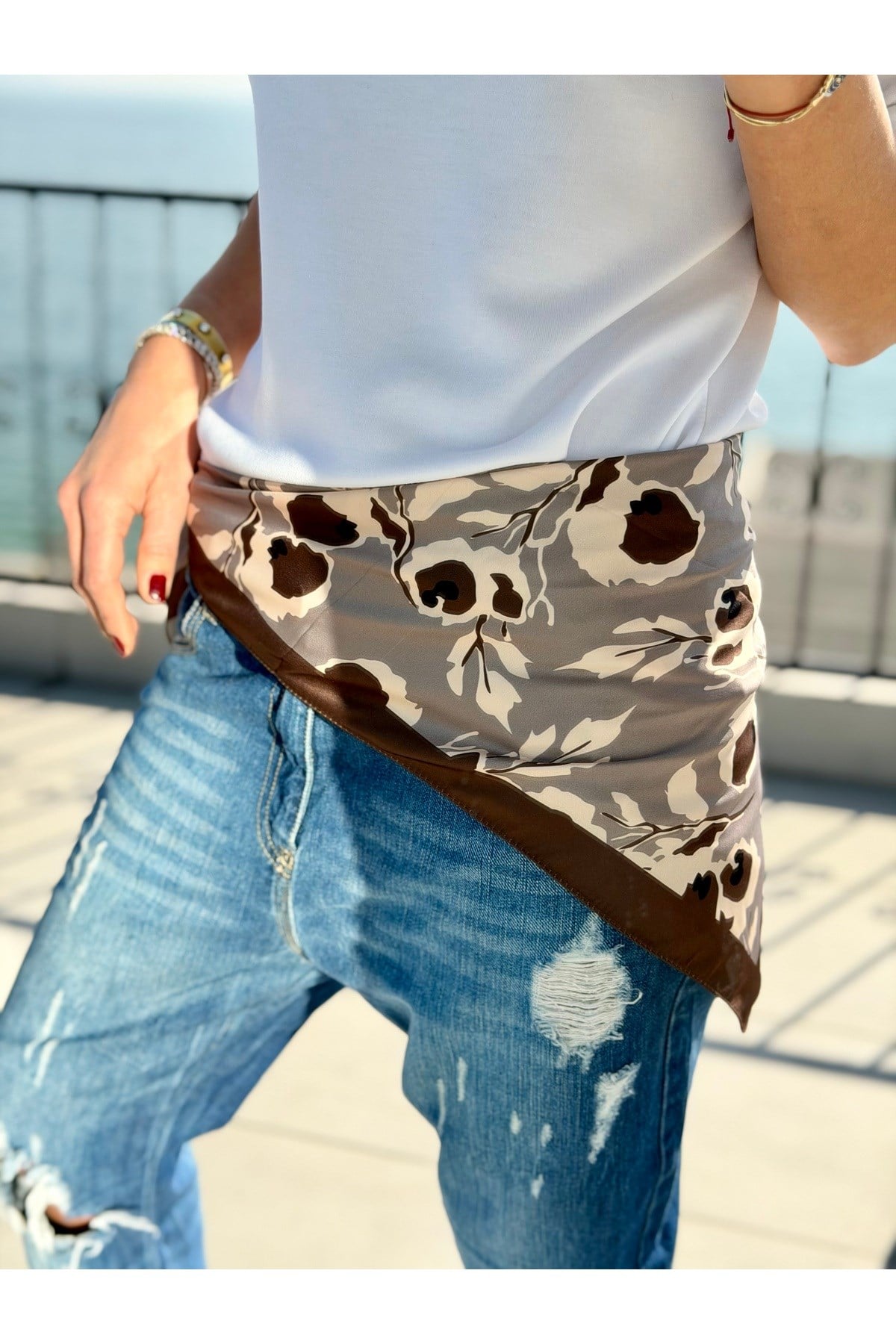 Desenli Fular Bandana Kadın Giyim Aksesuar 70x70