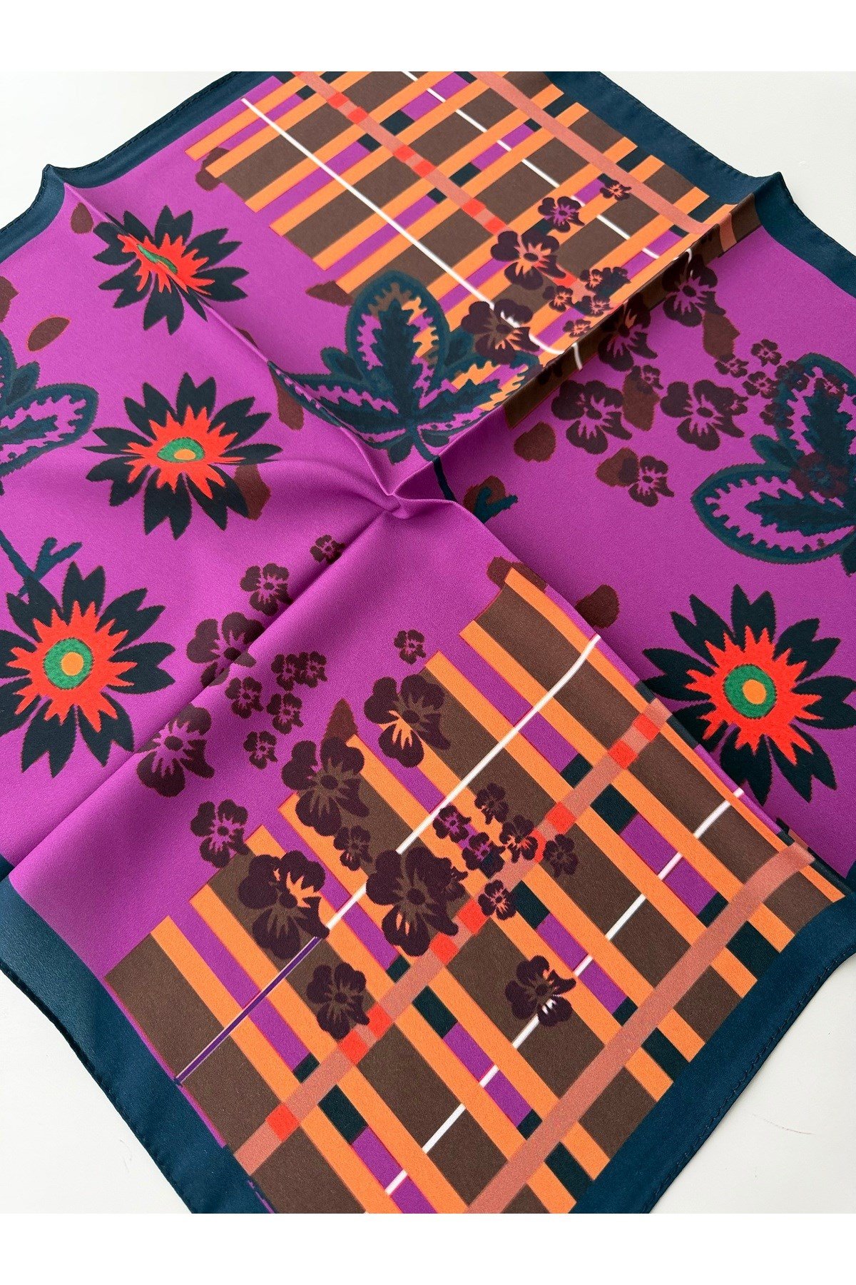 Desenli Renkli Fular Bandana 50x50 Kadın Giyim Aksesuar