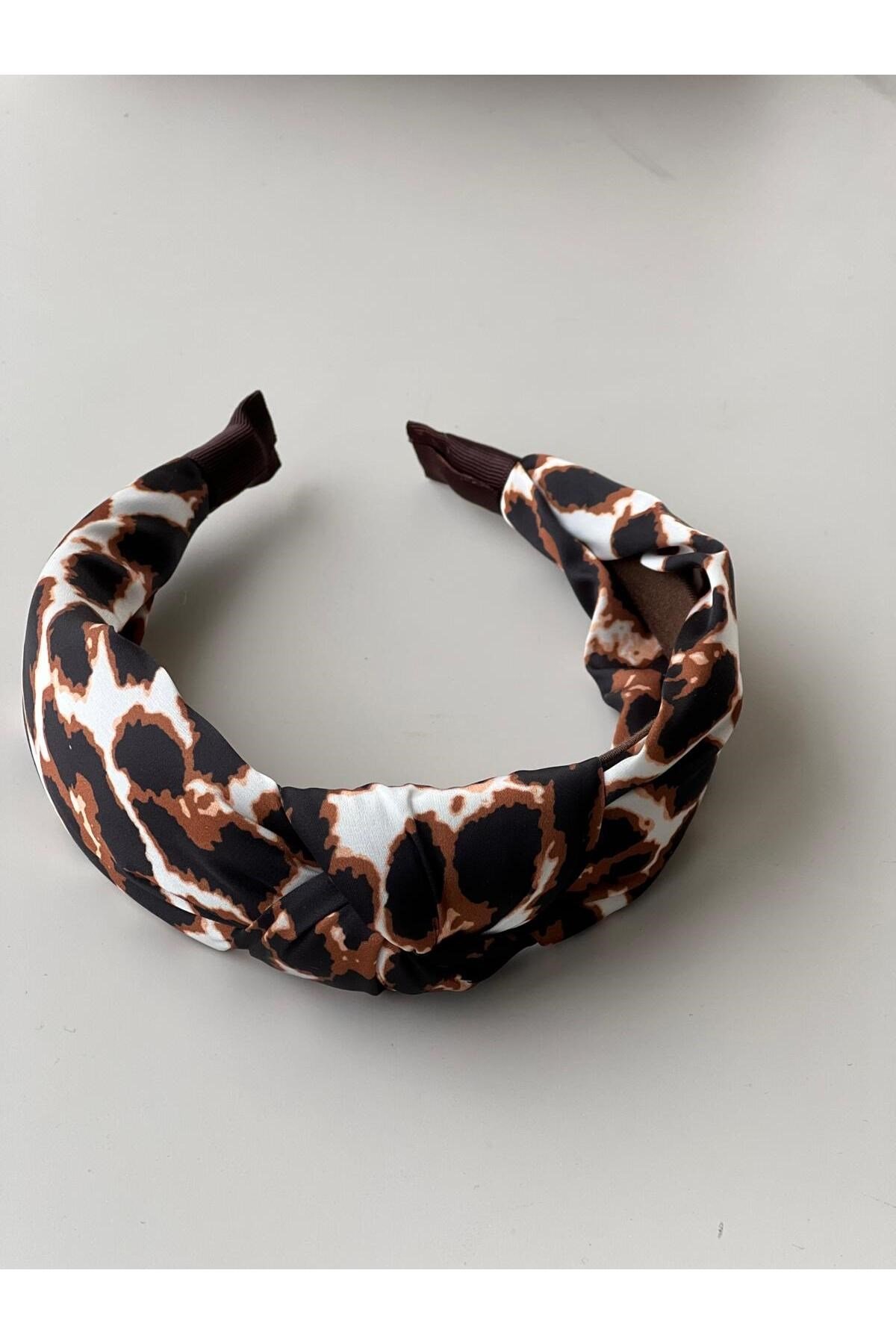 Kadın Düğümlü Leopar Desen Taç Saç Bandı