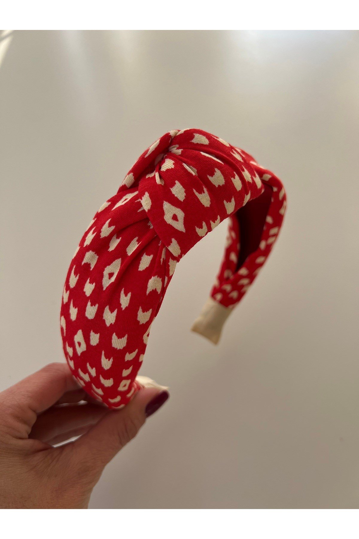Kırmızı Düğümlü desenli taç bandana kadın saç aksesuarı