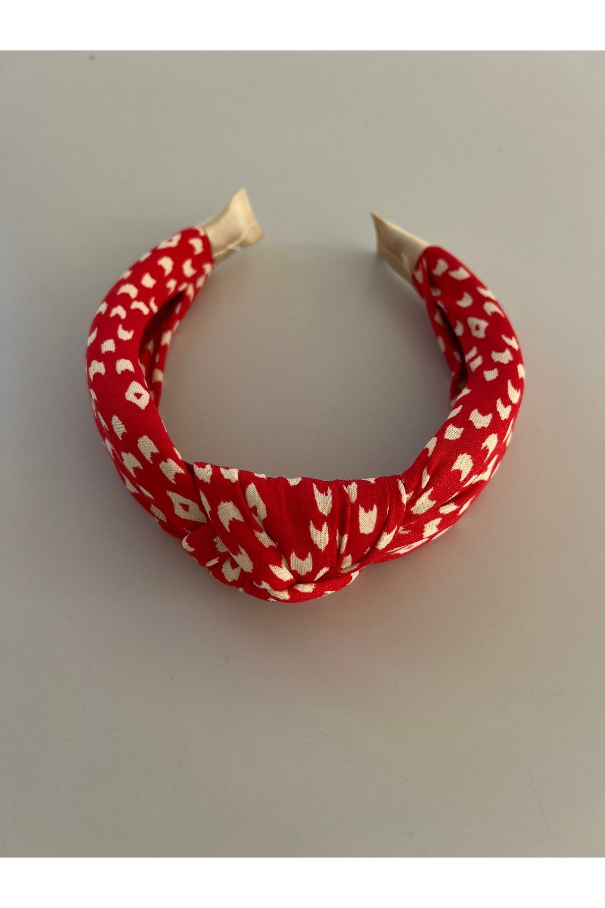 Kırmızı Düğümlü desenli taç bandana kadın saç aksesuarı
