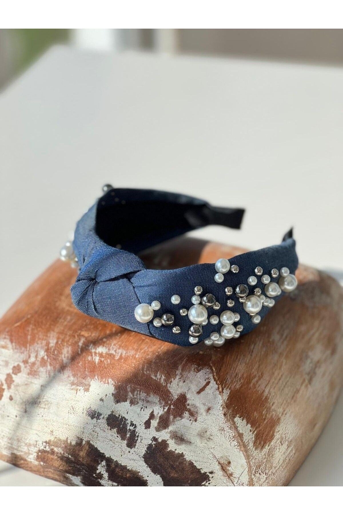 Koyu Mavi Denim Düğümlü Taç