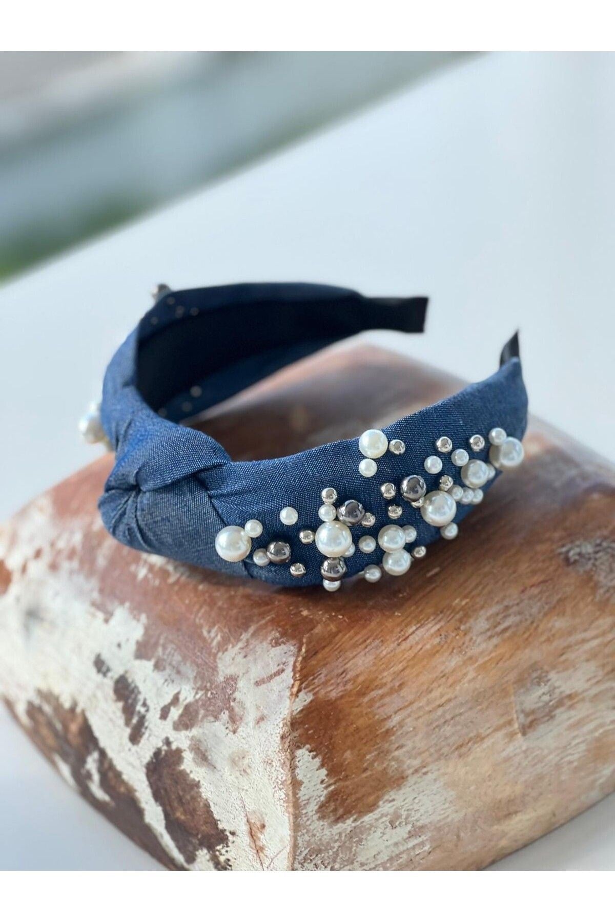 Koyu Mavi Denim Düğümlü Taç