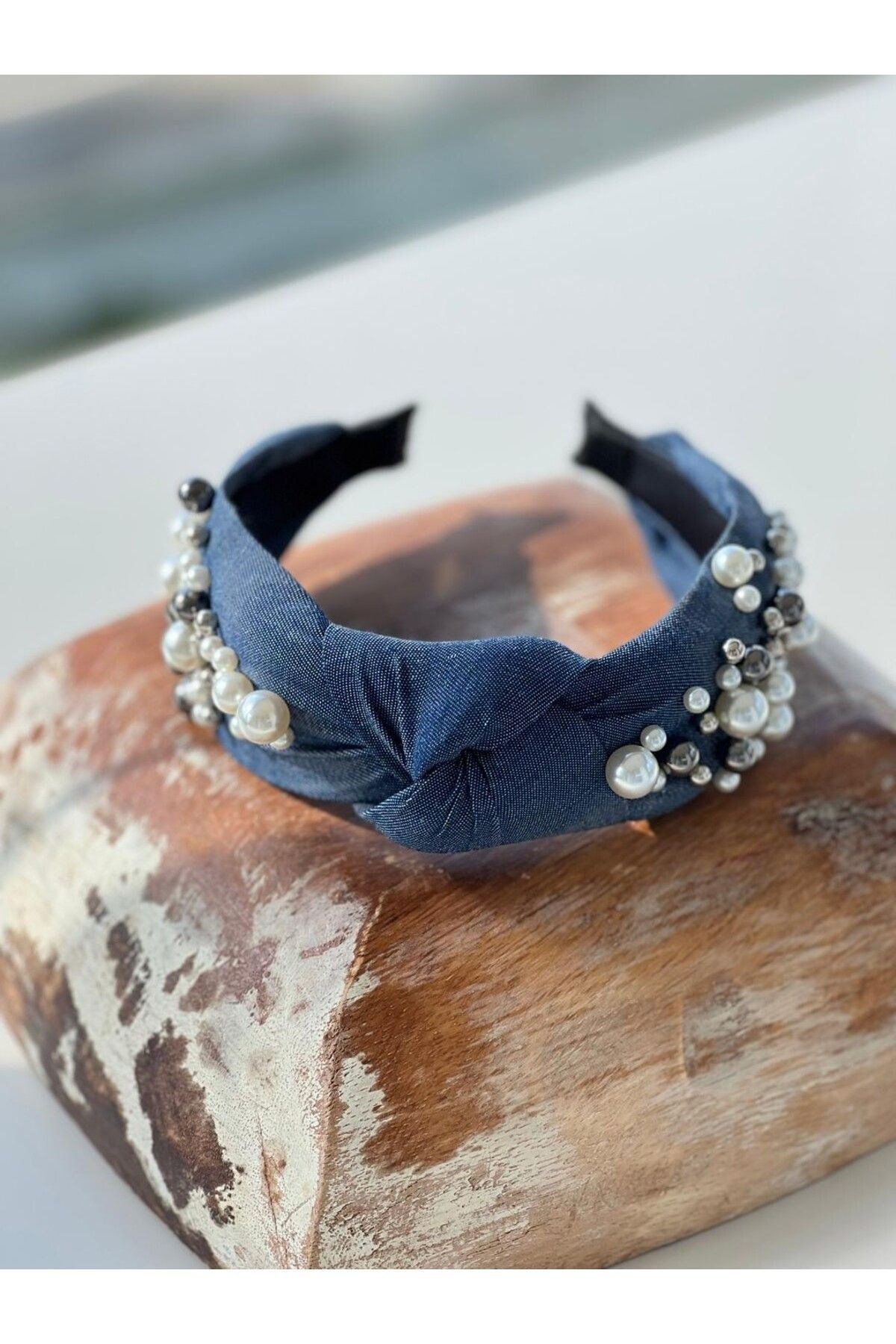 Koyu Mavi Denim Düğümlü Taç