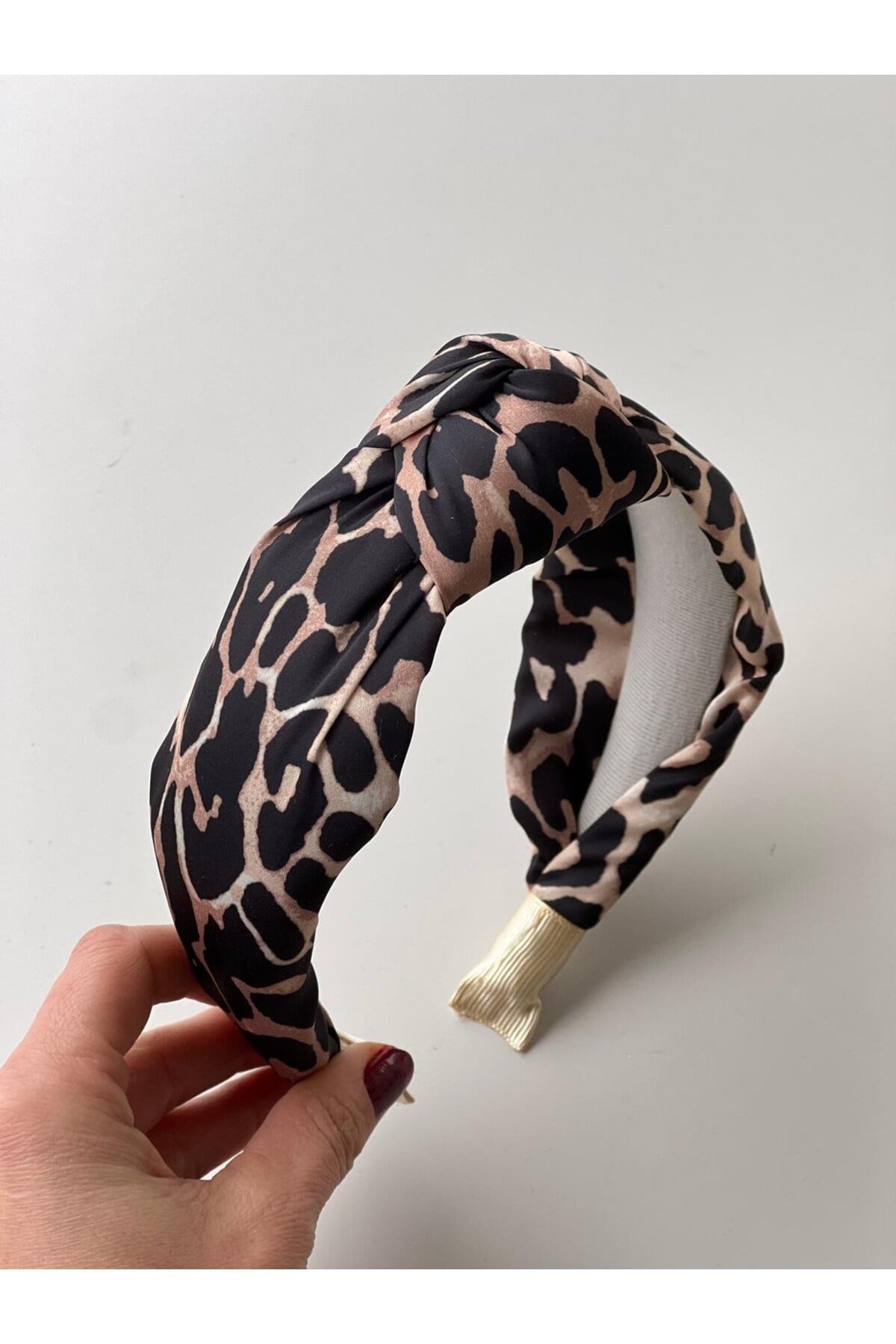 Leopar Desen İpek Saten Düğümlü Taç