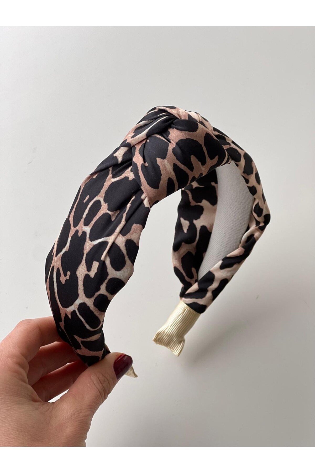 Leopar Desen İpek Saten Düğümlü Taç