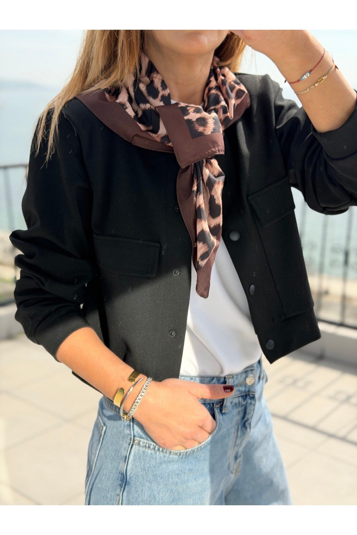 Leopar Desenli Fular Bandana Kadın Giyim Aksesuar