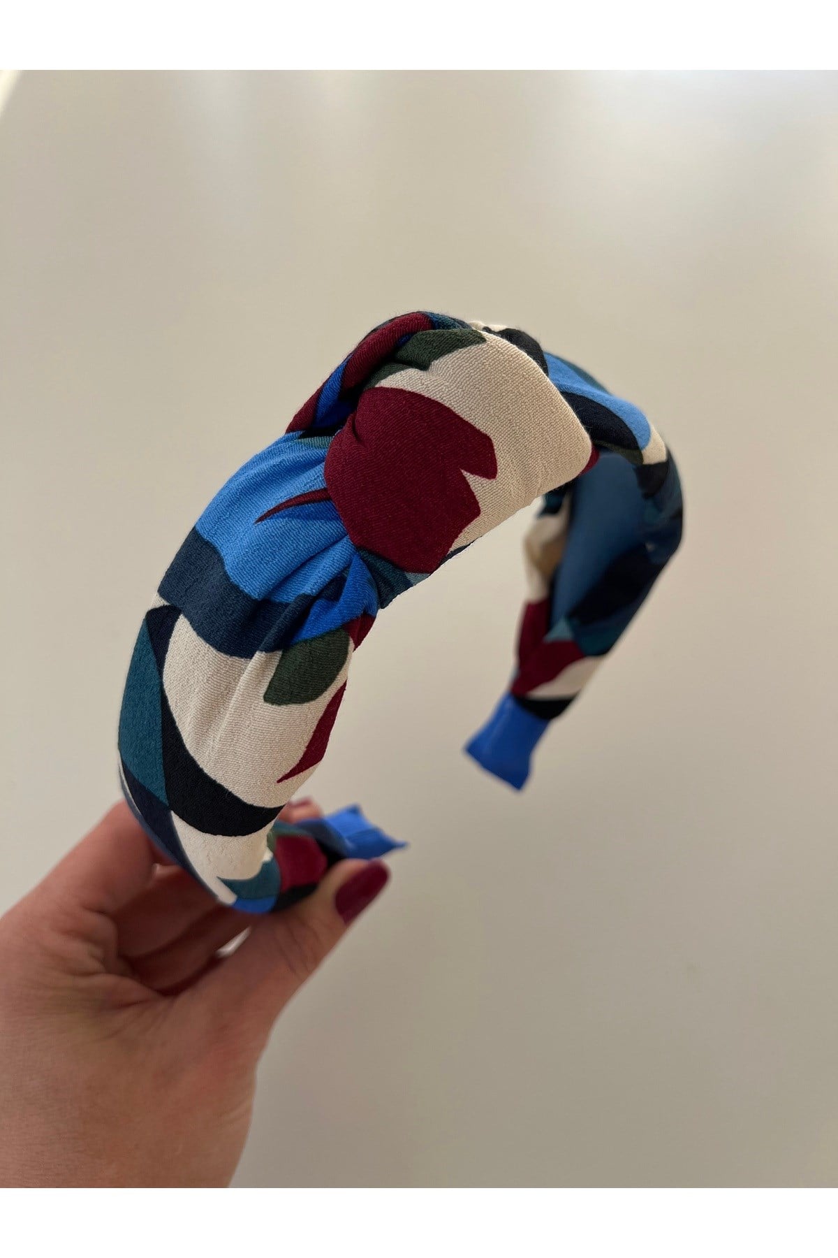Mavi Desenli Düğümlü Taç Bandana kadın saç aksesuarı