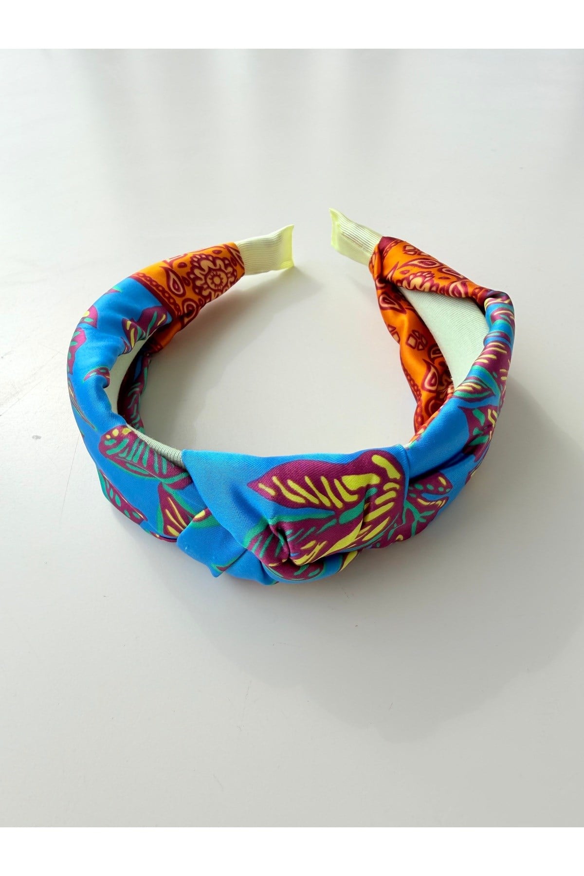 Mavi Desenli Düğümlü Taç Bandana Saç Aksesuarı