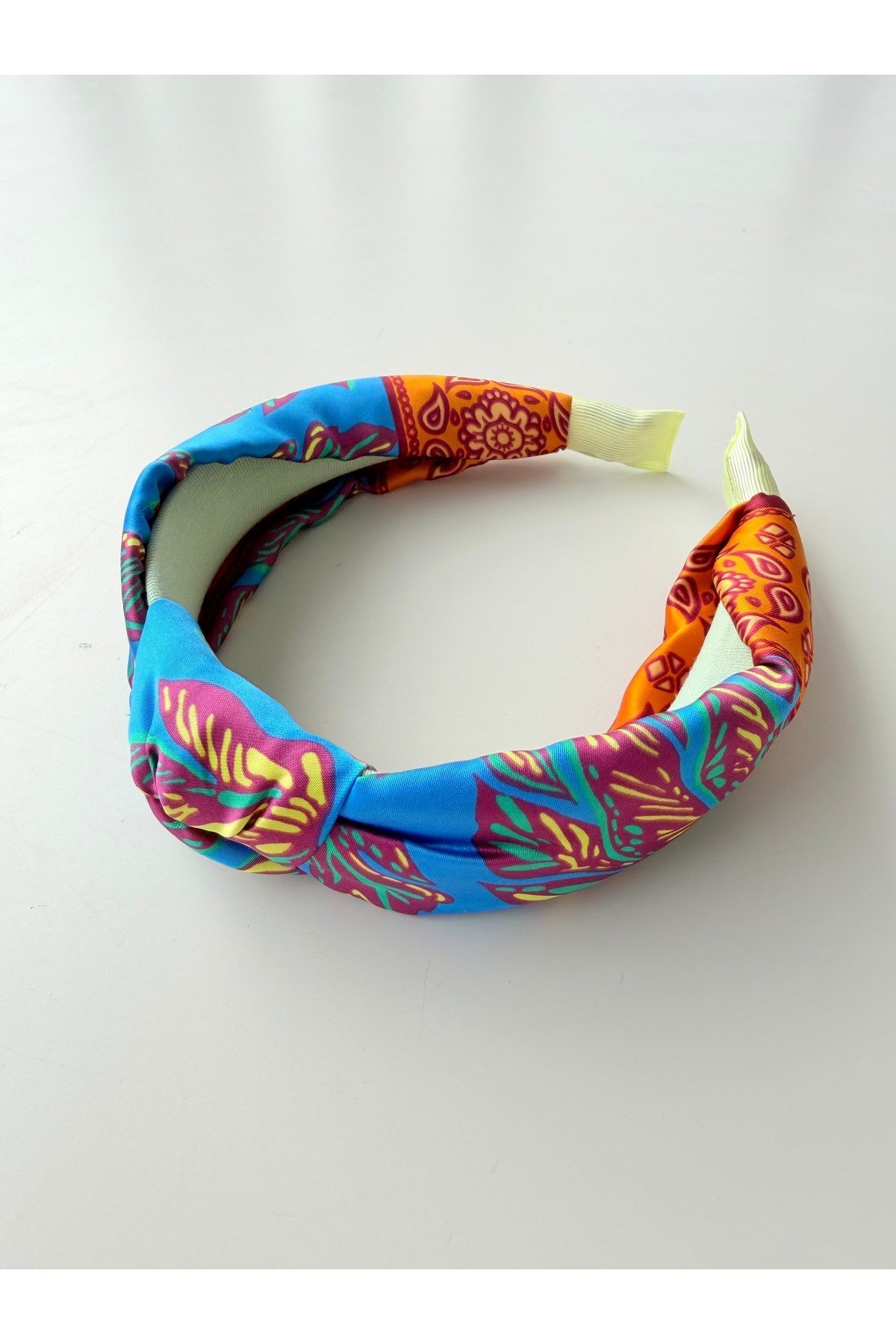 Mavi Desenli Düğümlü Taç Bandana Saç Aksesuarı