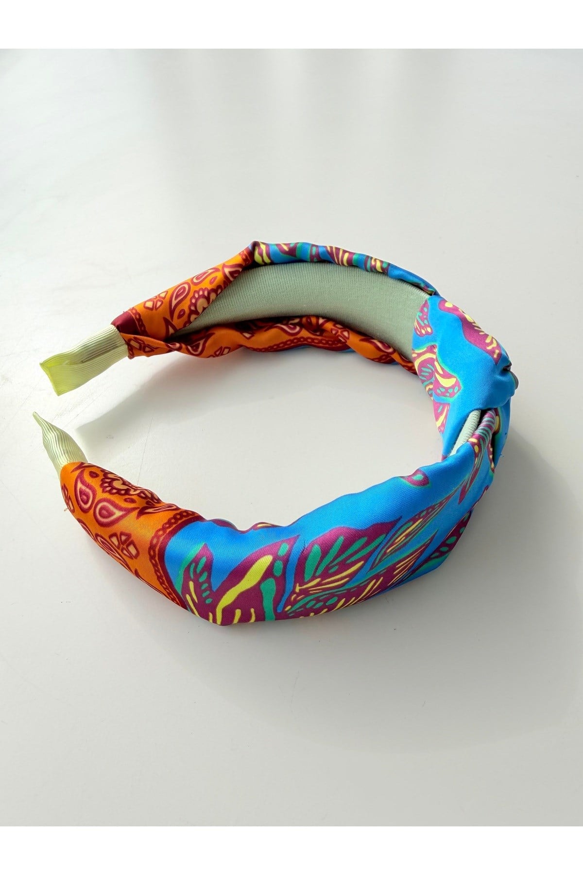 Mavi Desenli Düğümlü Taç Bandana Saç Aksesuarı