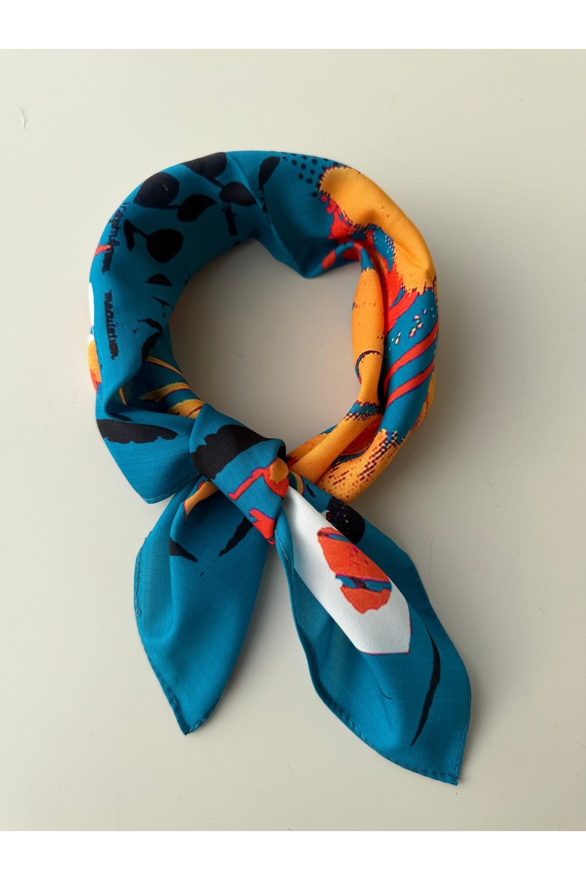 Mavi Desenli Fular Bandana 50x50cm Kadın Giyim Aksesuar