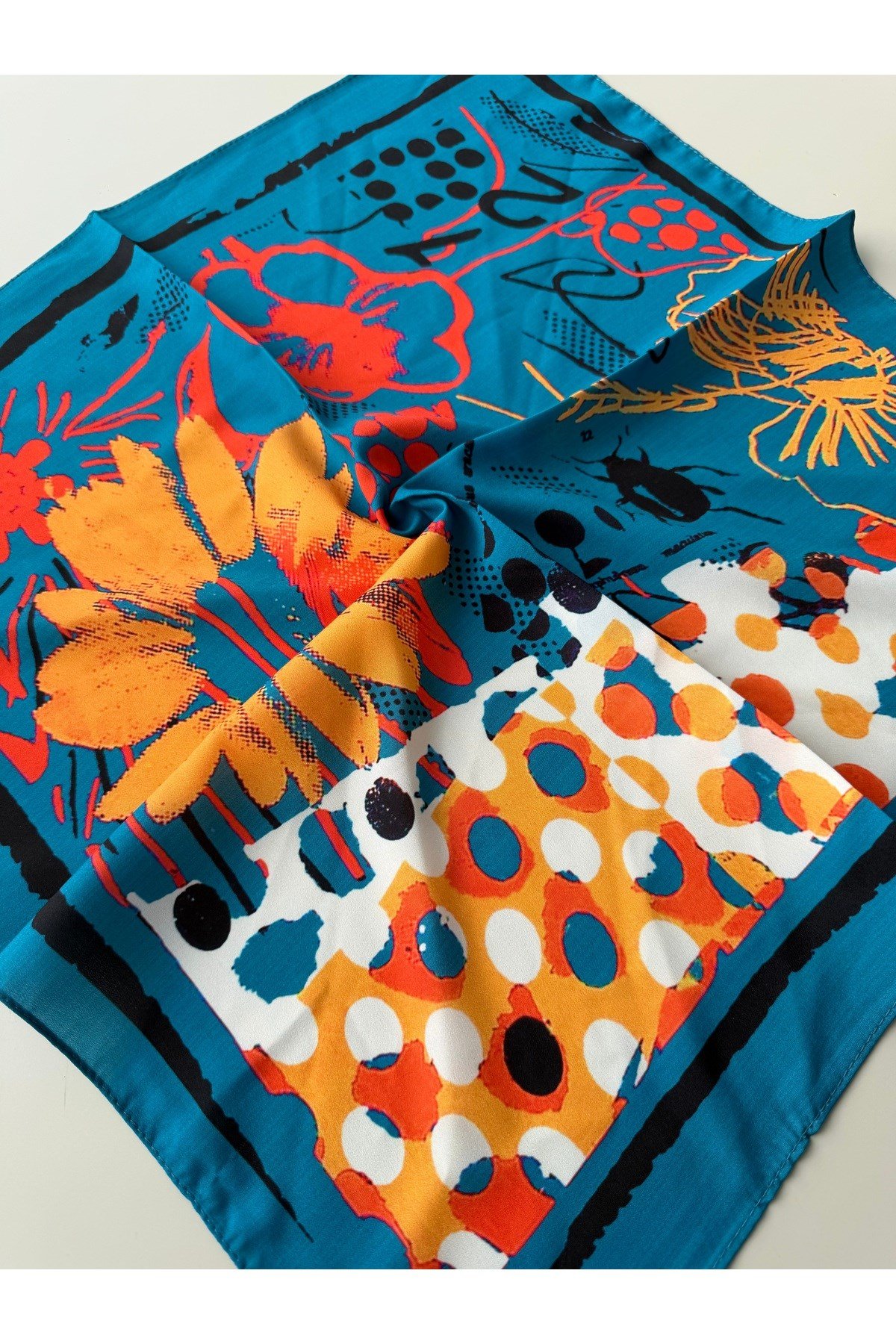 Mavi Desenli Fular Bandana 50x50cm Kadın Giyim Aksesuar