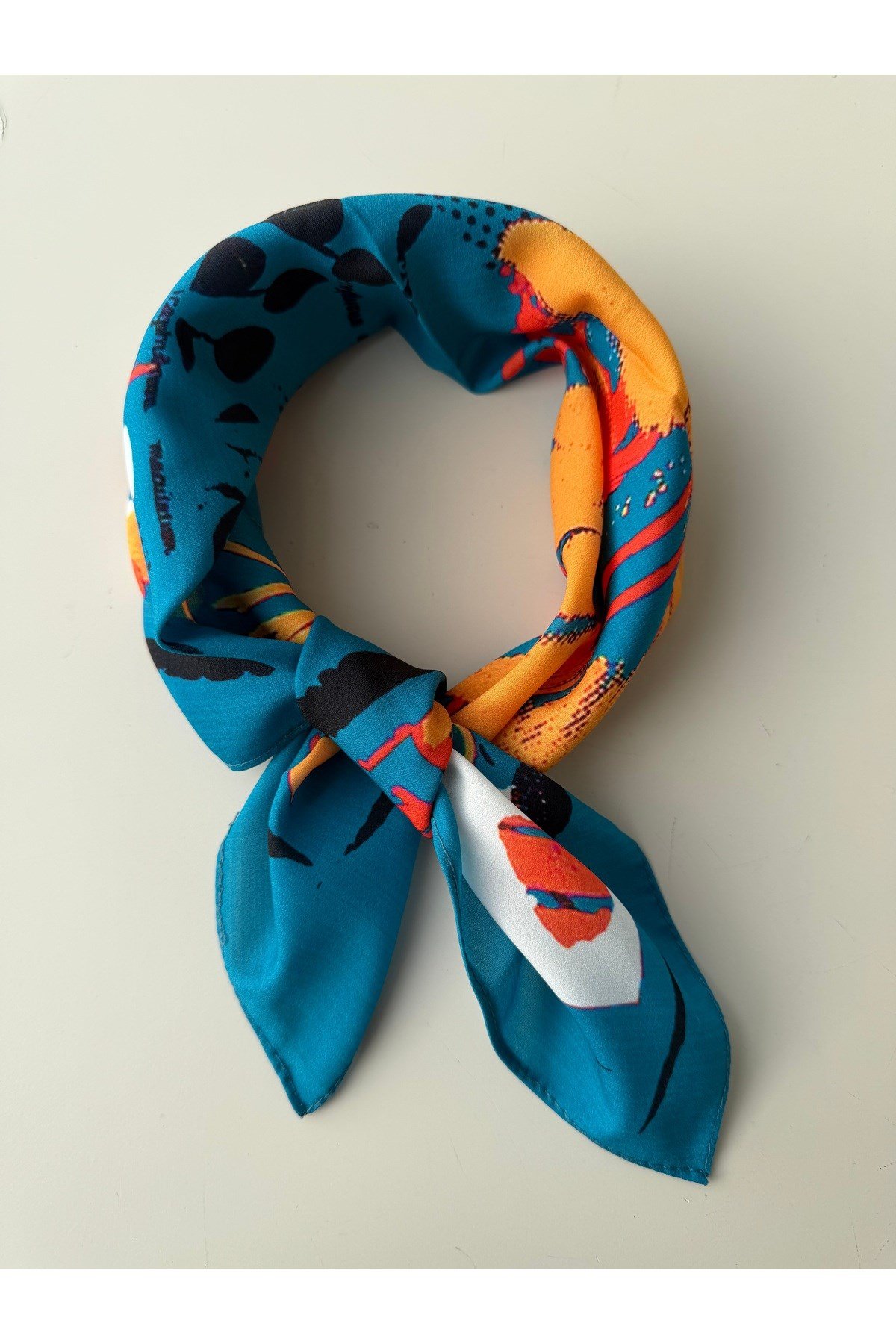 Mavi Desenli Fular Bandana 50x50cm Kadın Giyim Aksesuar