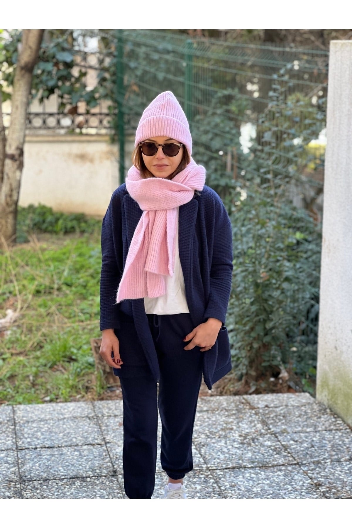 Pembe Yün Atkı Bere Ikili Takım