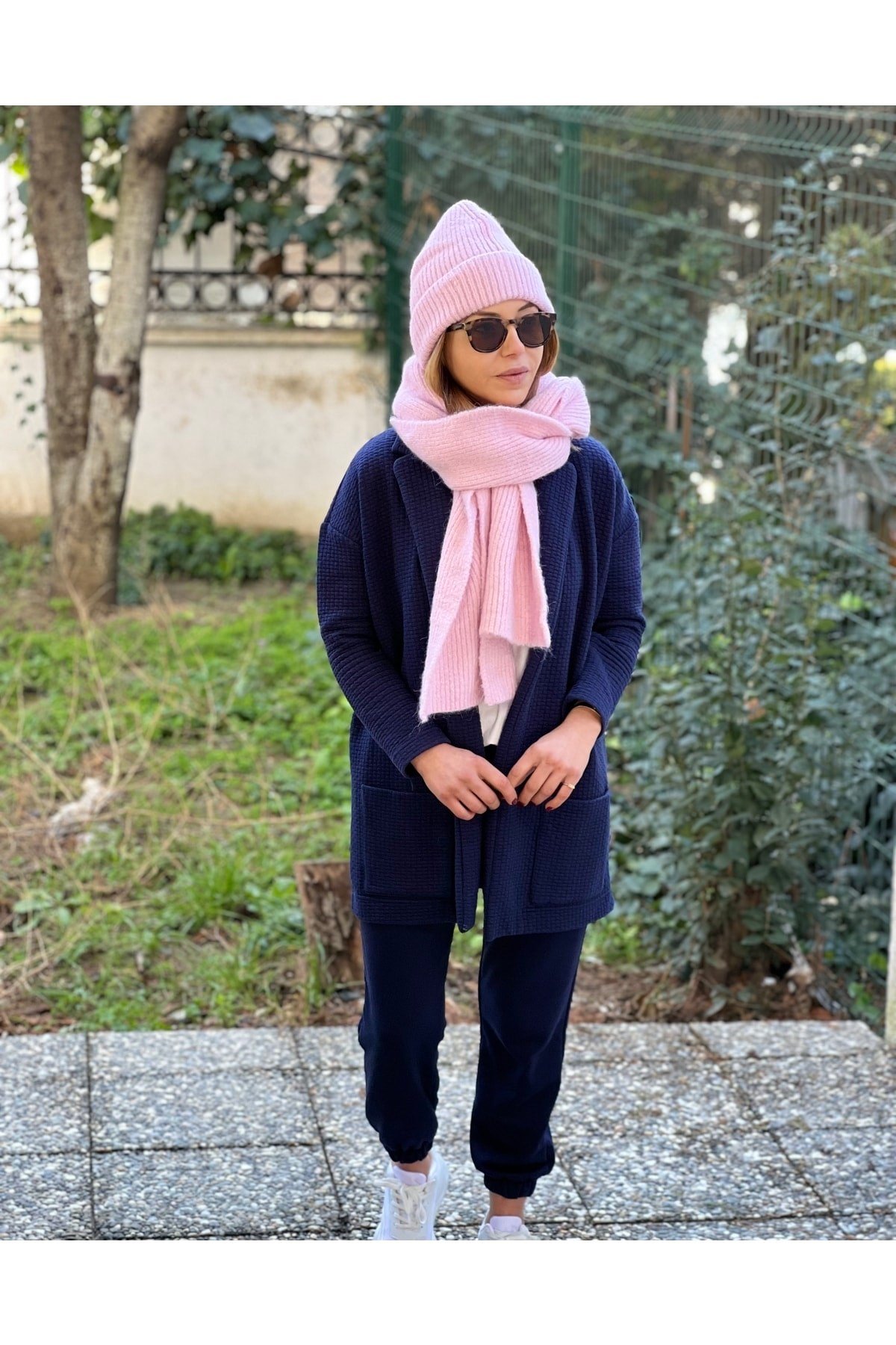 Pembe Yün Atkı Bere Ikili Takım