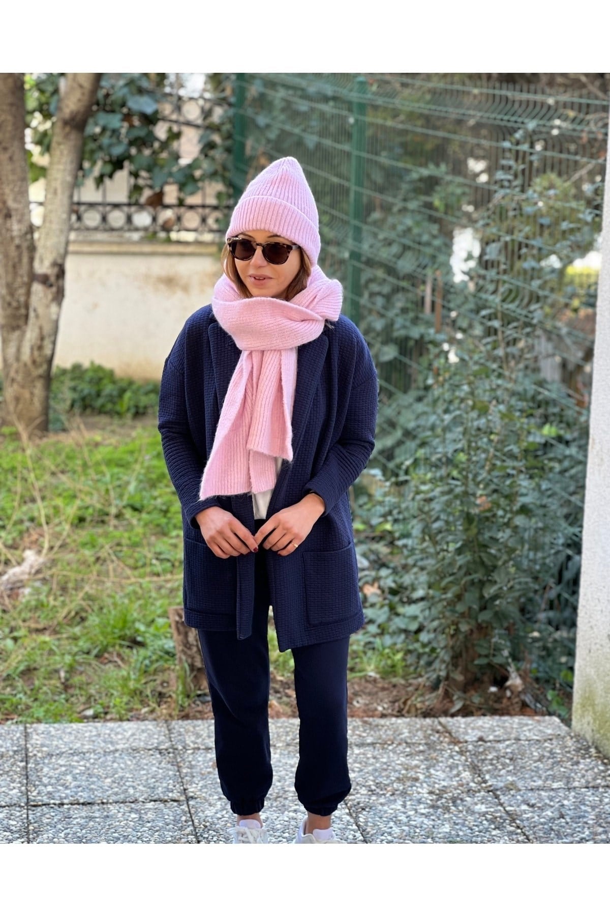 Pembe Yün Atkı Bere Ikili Takım
