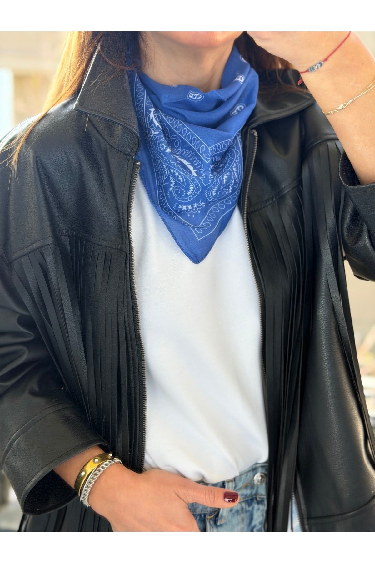 Şal Desenli Pamuklu Fular Bandana Kadın Giyim Aksesuar 50x50
