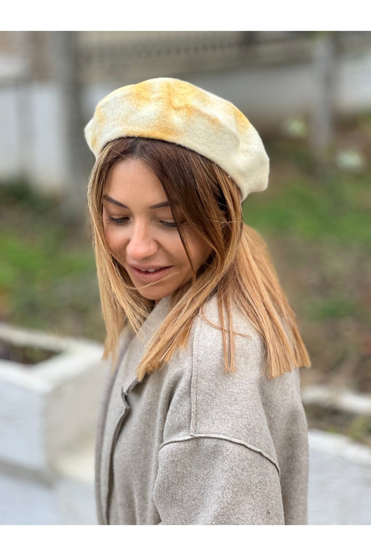 Sarı Degrade Triko Ressam Bere Şapka