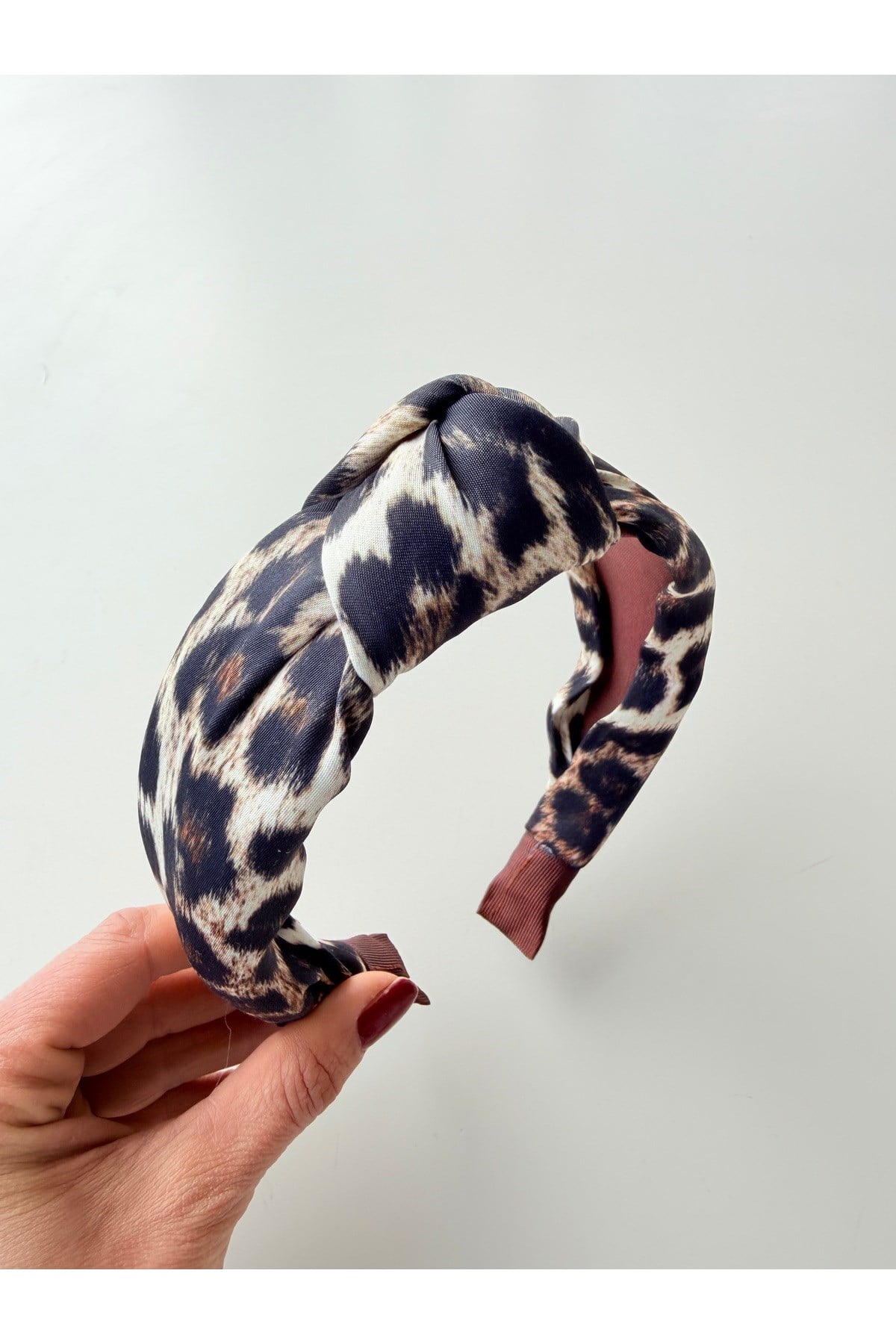 Siyah Bej Leopar Desen Düğümlü Taç Saç Aksesuarı