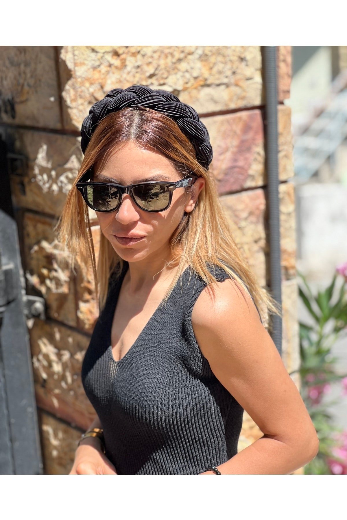 Siyah Pilise Örgü Taç Saç Bandı