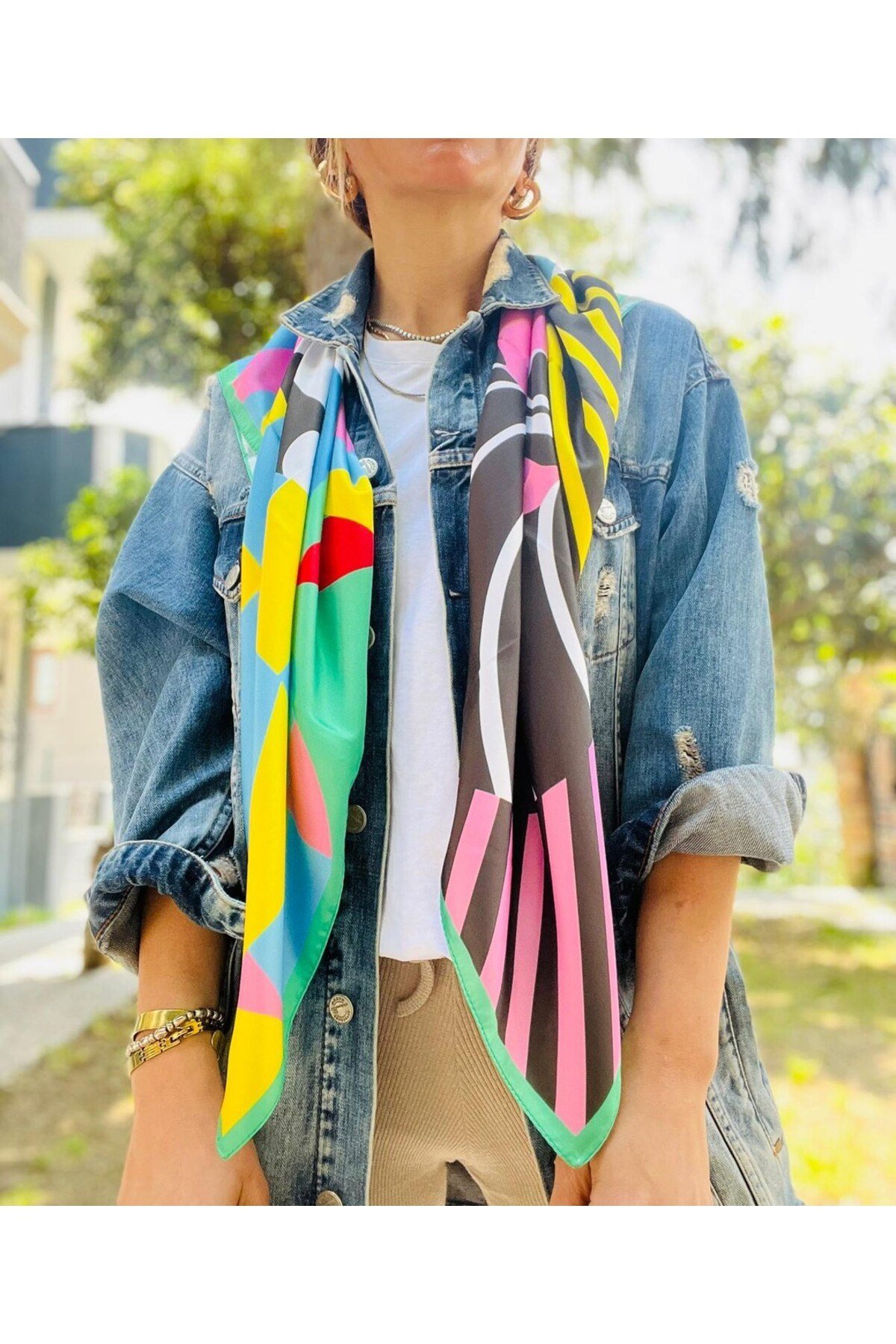 TINA Desenli 100x100 Bandana Fular