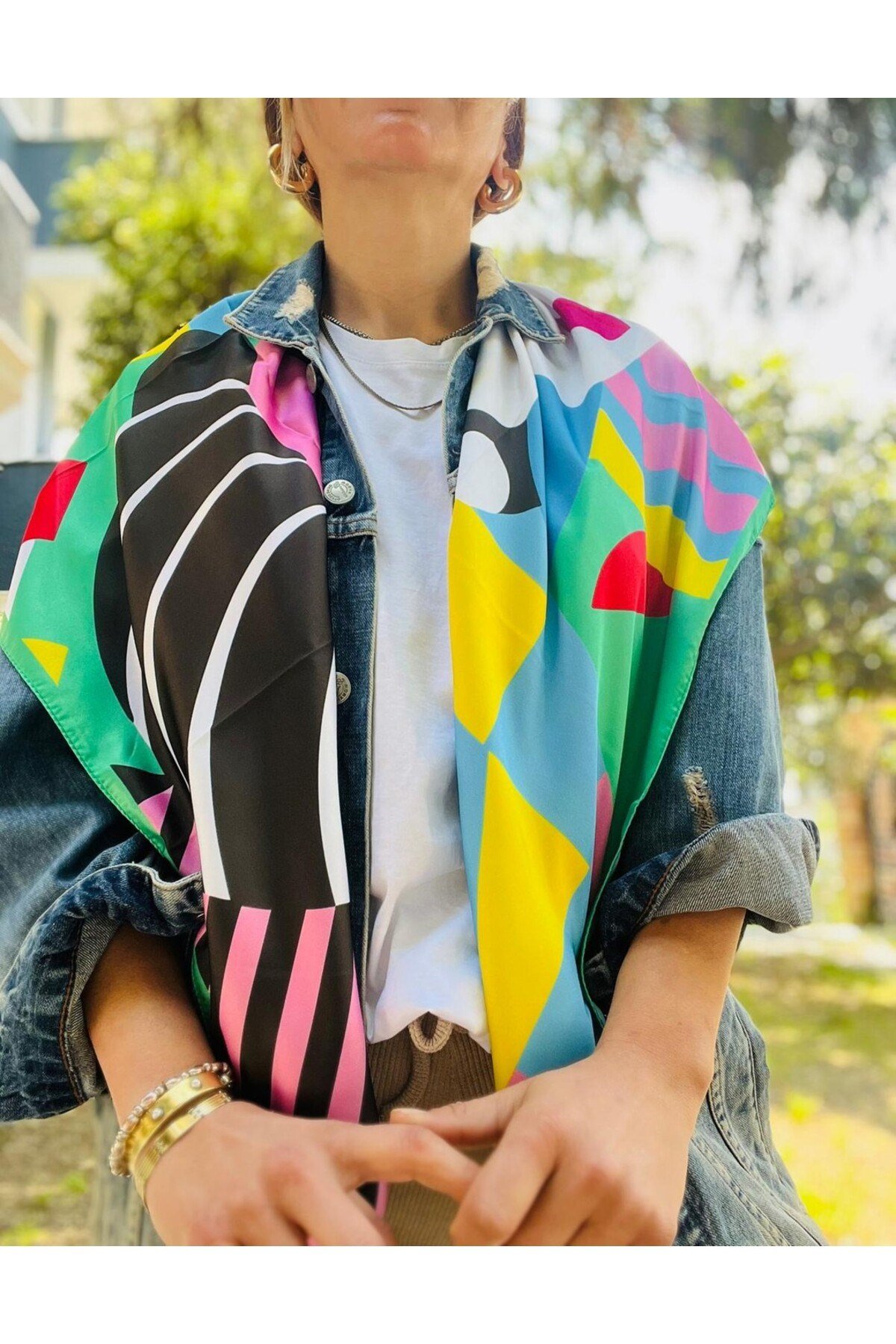 TINA Desenli 100x100 Bandana Fular